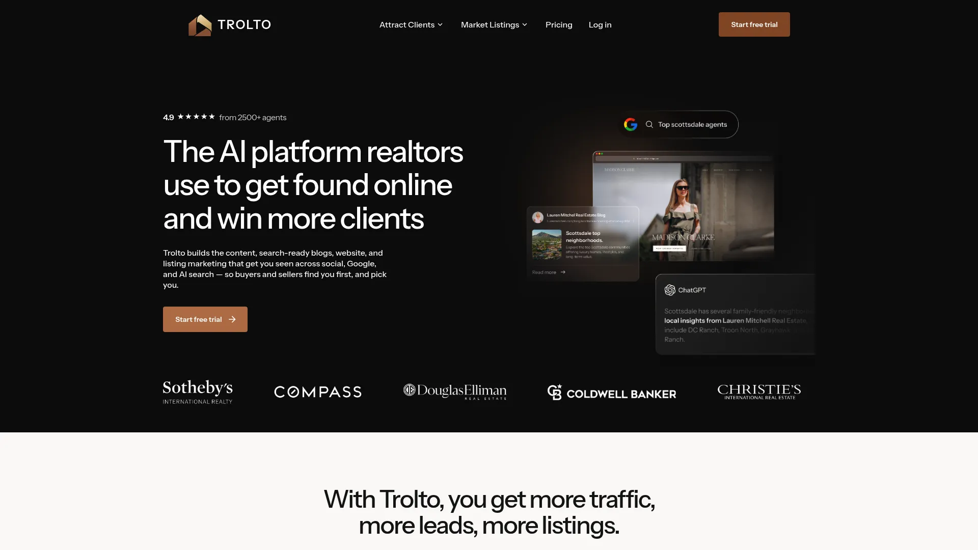 Trolto real estate marketing platform homepage