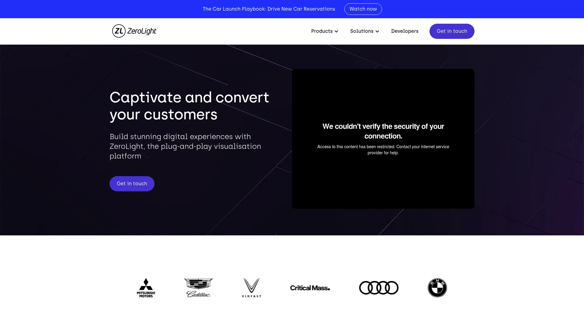 ZeroLight virtual showroom platform homepage