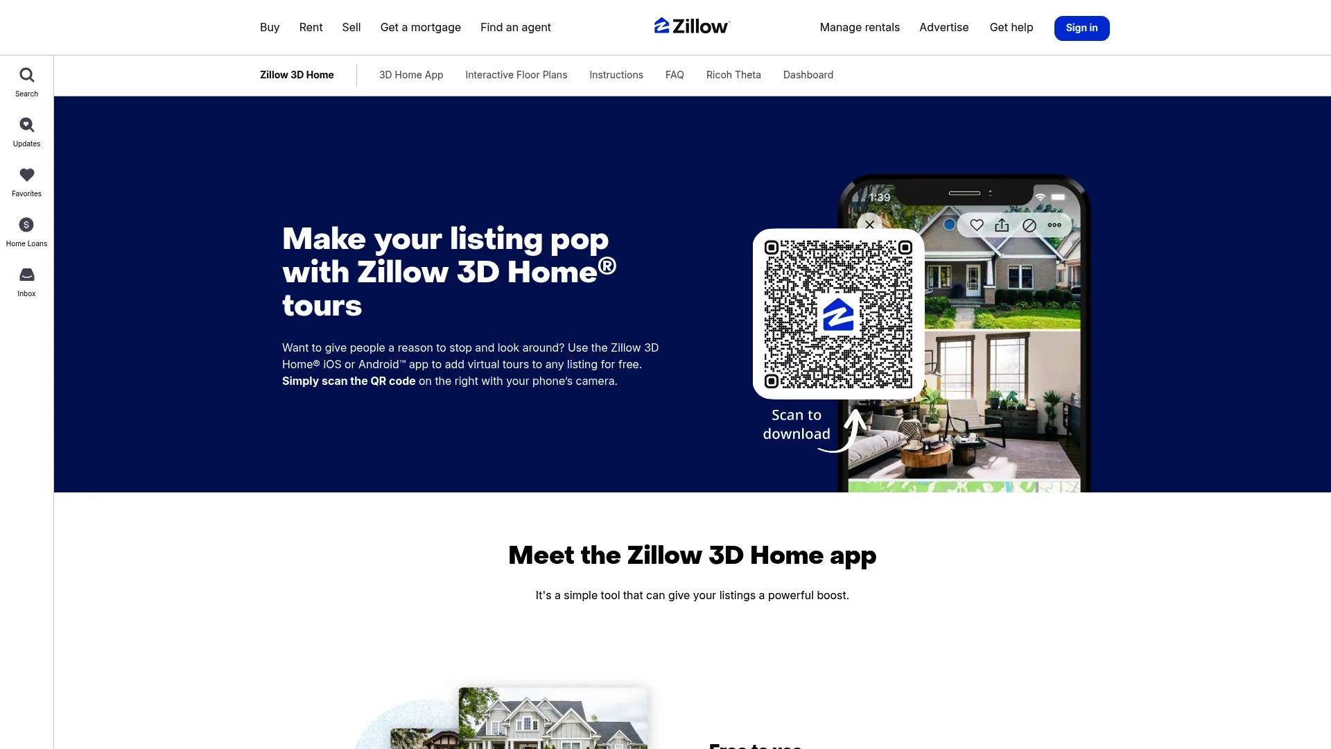 Zillow 3D Home app homepage