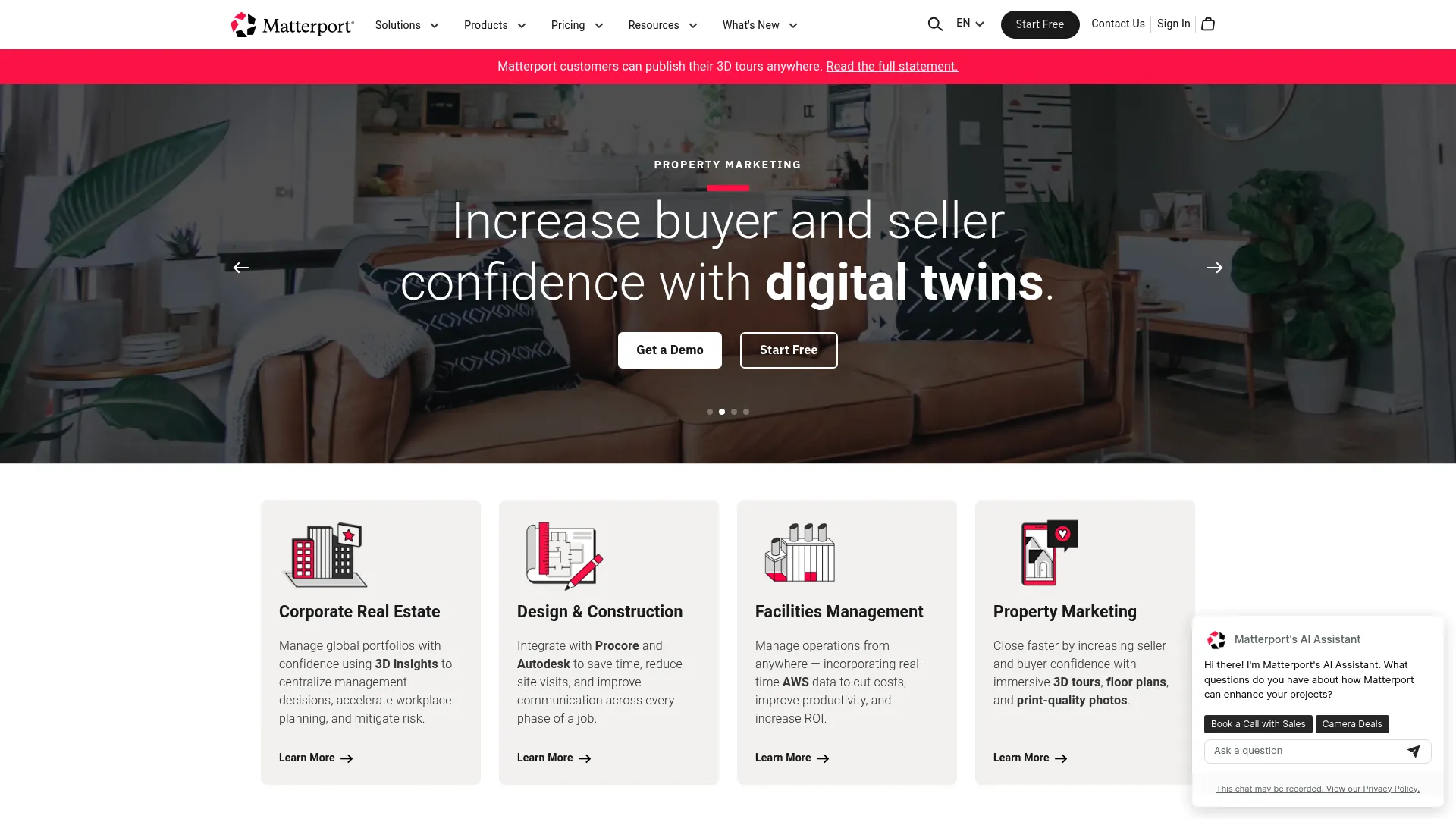 Matterport 3D digital twin platform homepage