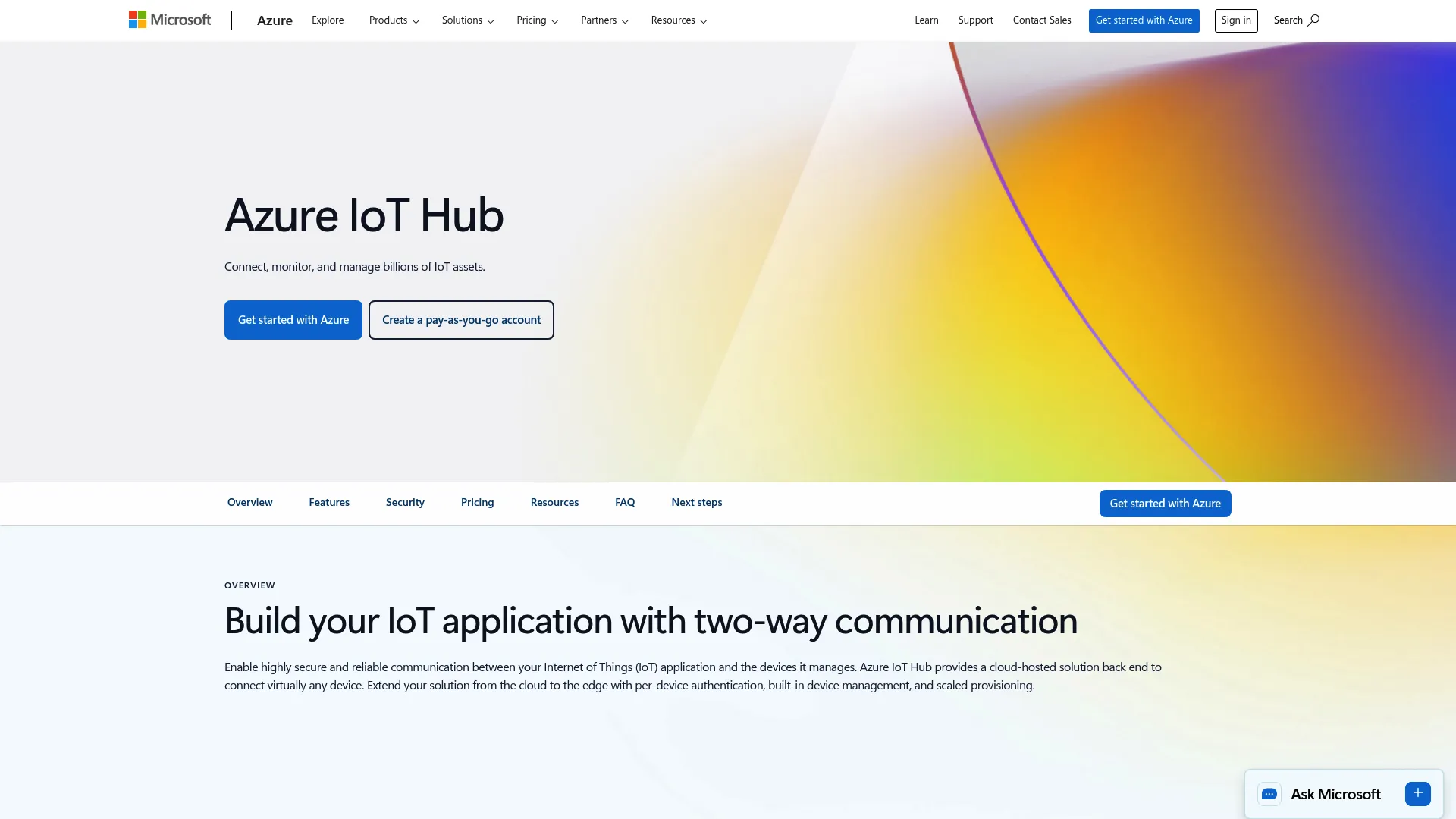 Azure IoT Hub device connectivity and management dashboard