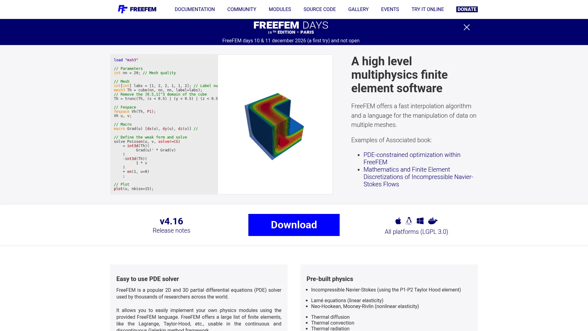 FreeFEM open-source PDE solver homepage