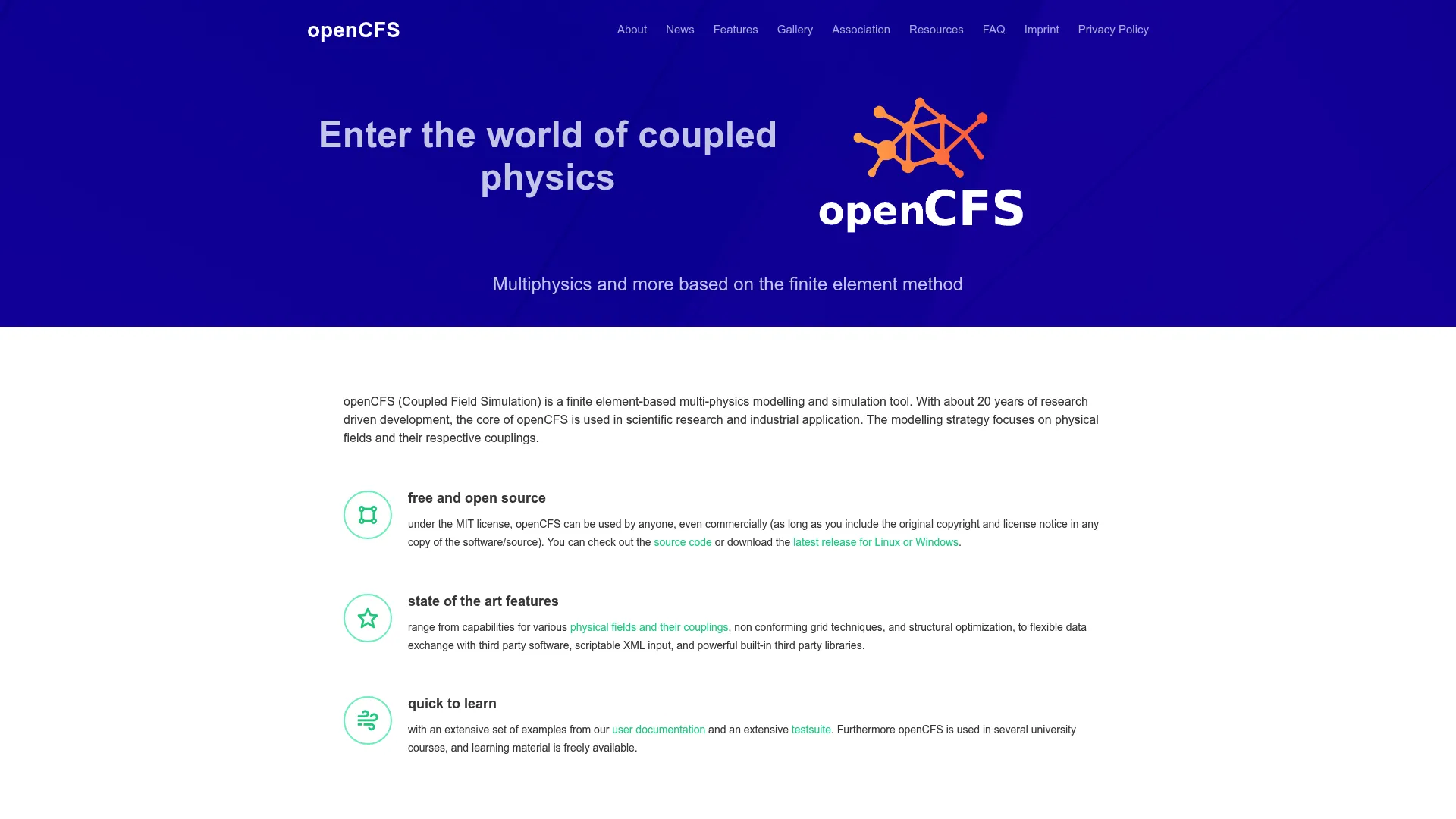 openCFS open-source multiphysics simulation software homepage