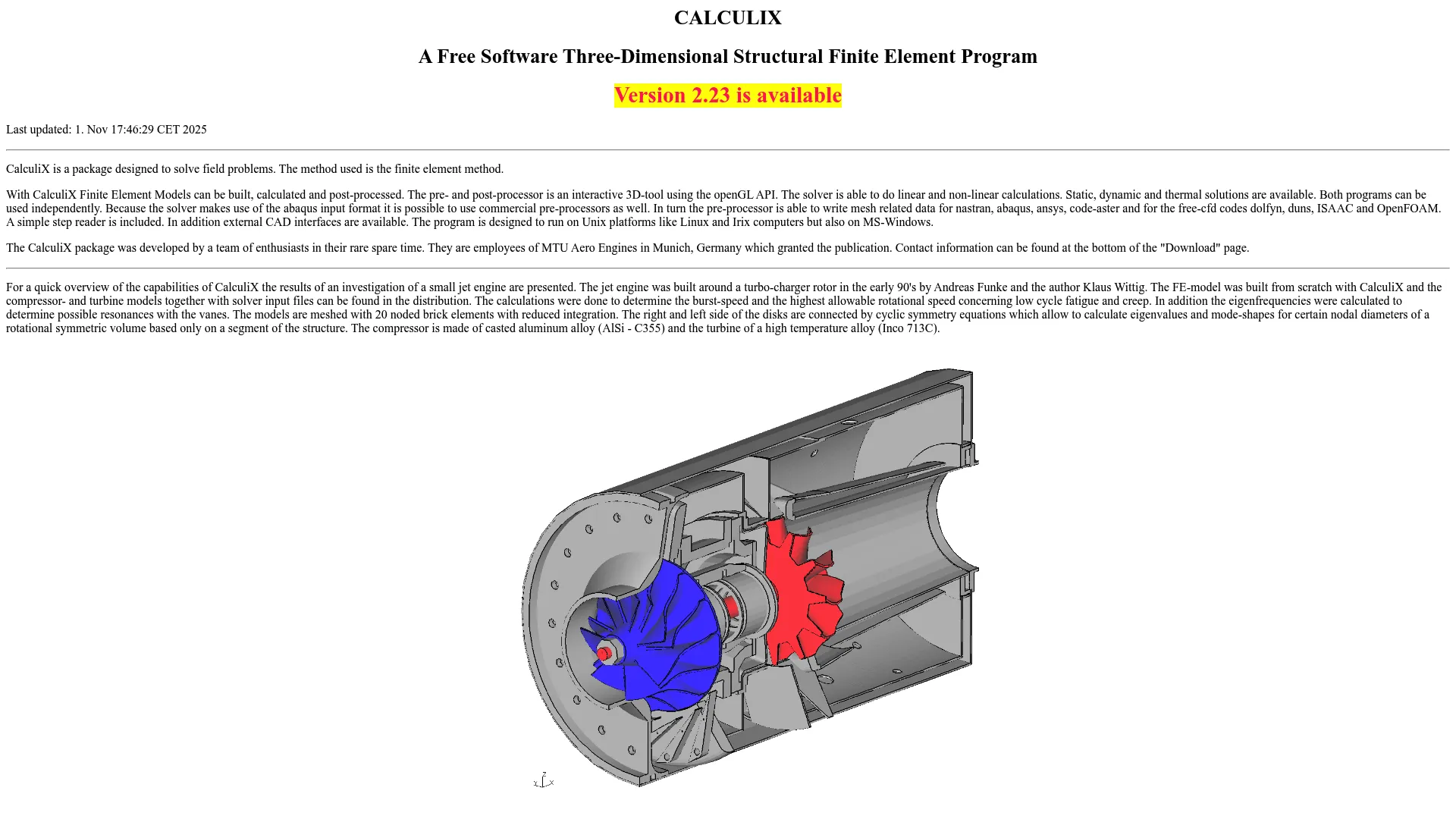 CalculiX open-source structural FEA software homepage