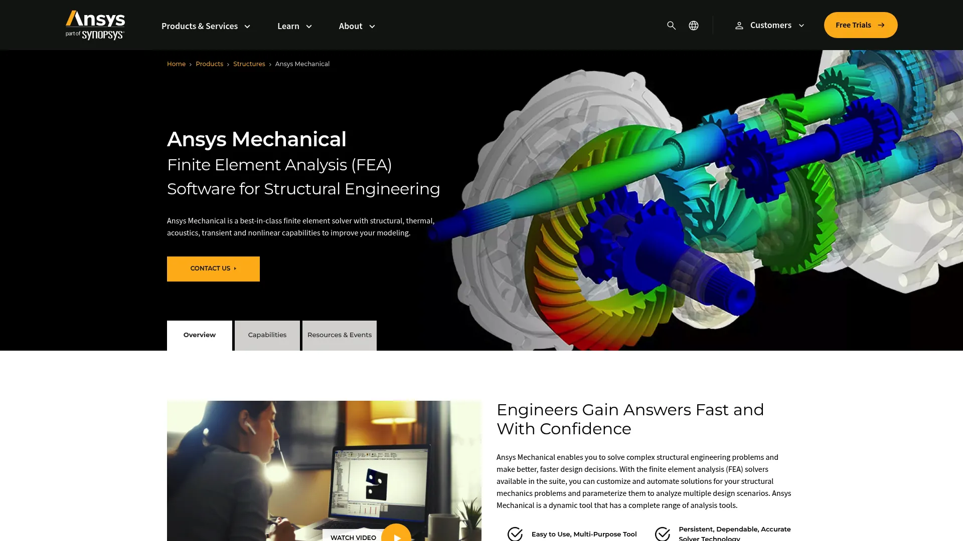 Ansys Mechanical finite element analysis software homepage