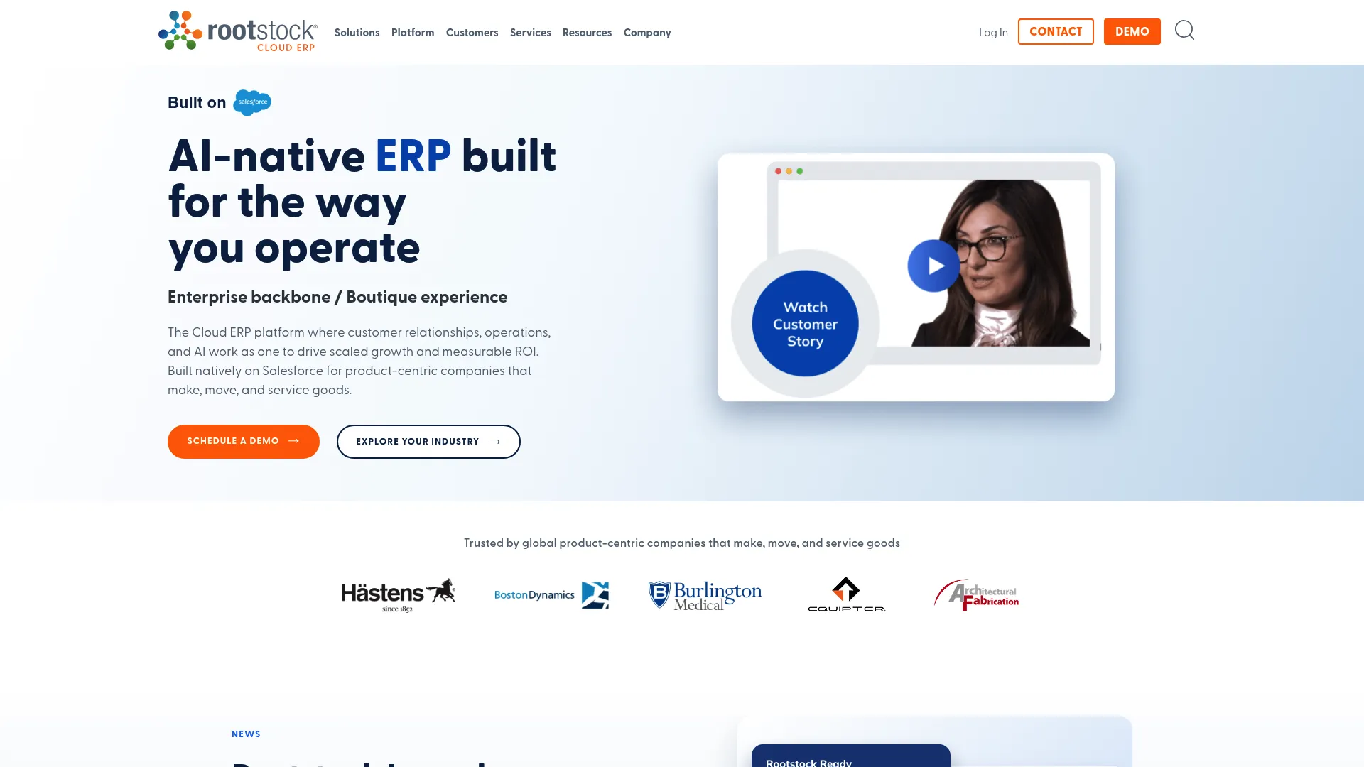 Rootstock cloud ERP homepage