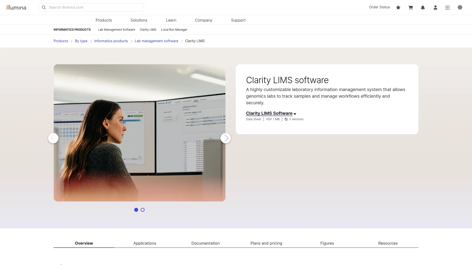 Clarity LIMS product page screenshot