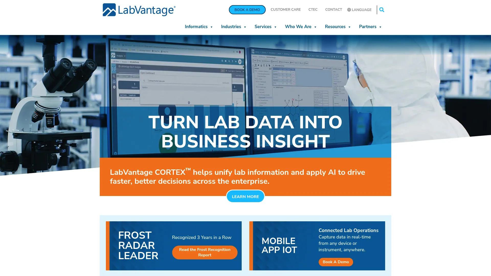 LabVantage homepage screenshot