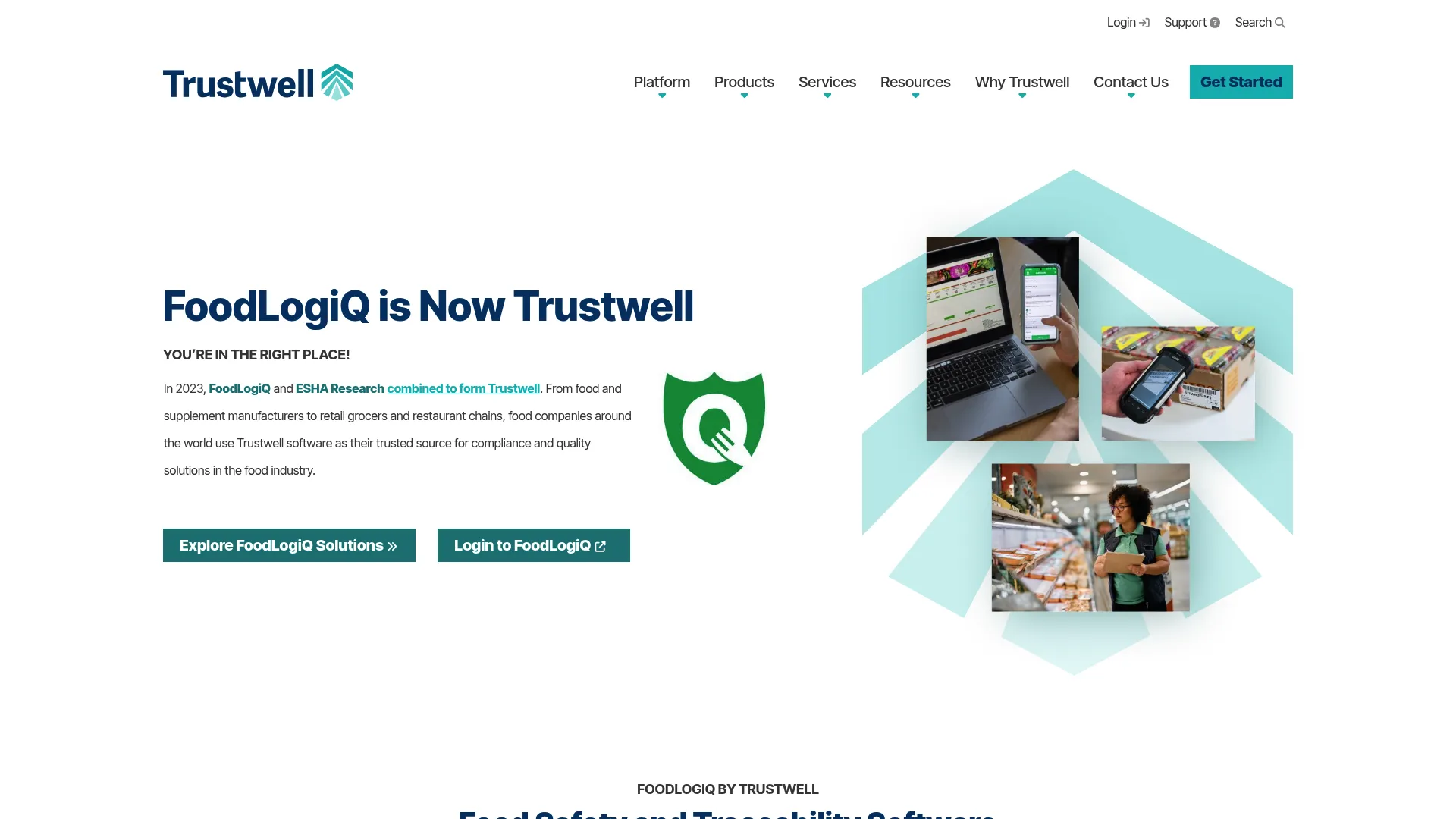 FoodLogiQ Connect food safety and traceability platform homepage