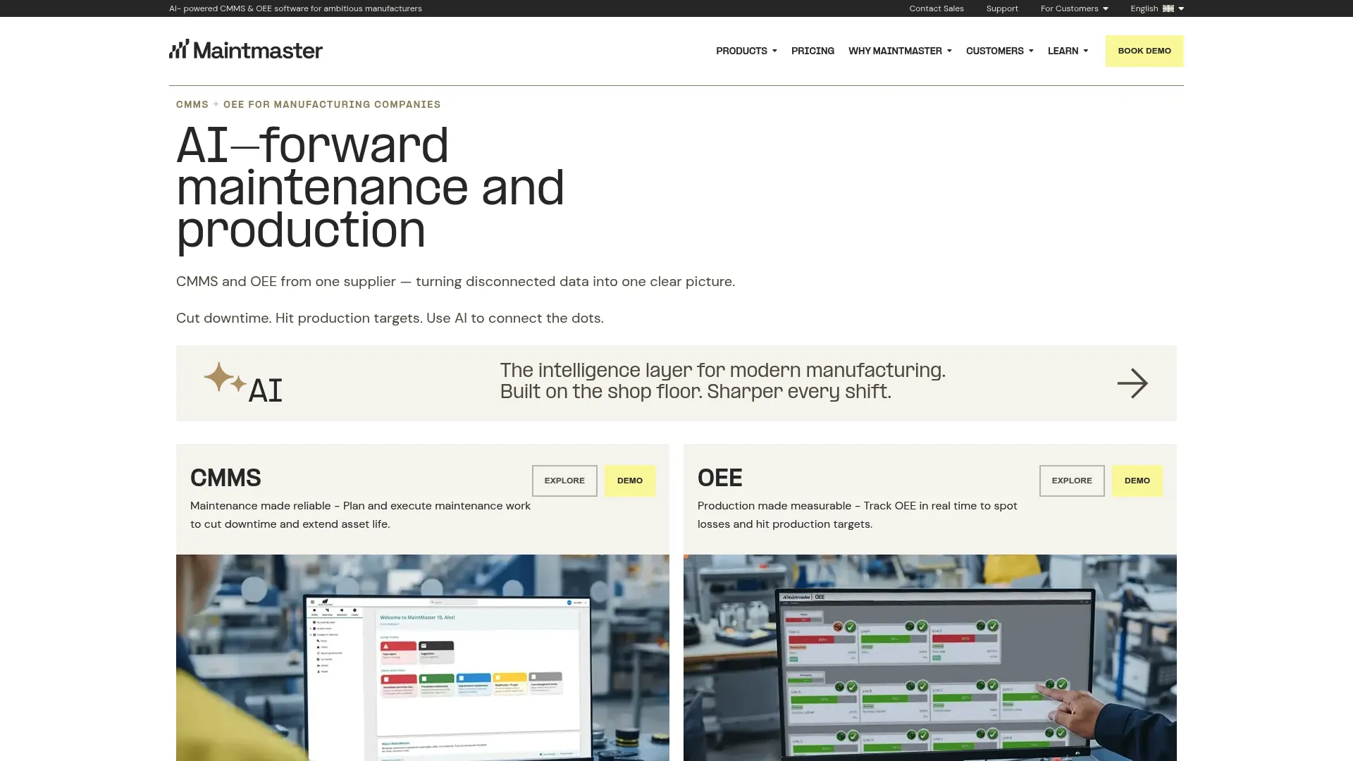 Maintmaster CMMS and OEE software dashboard
