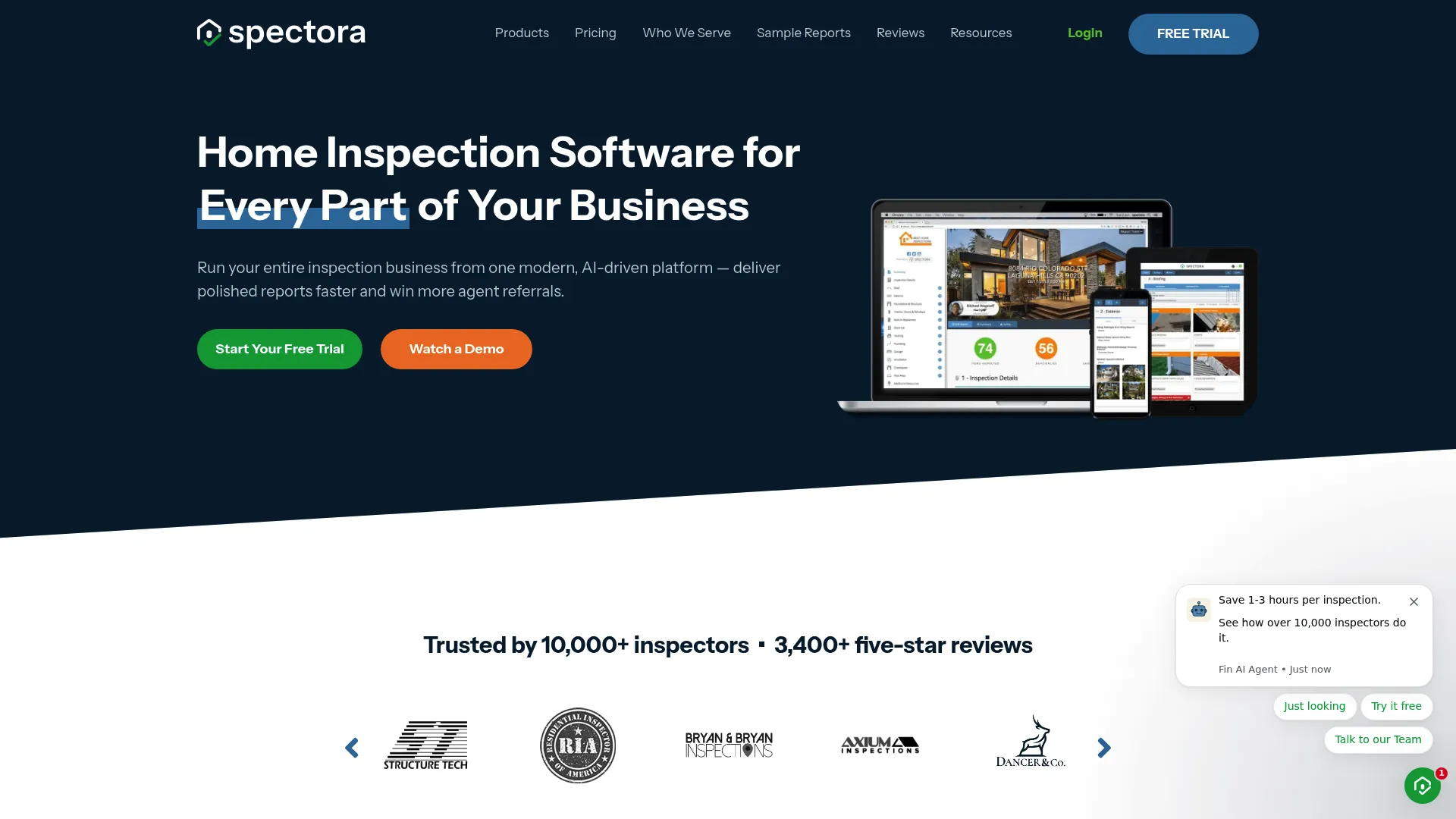 Spectora home inspection software homepage