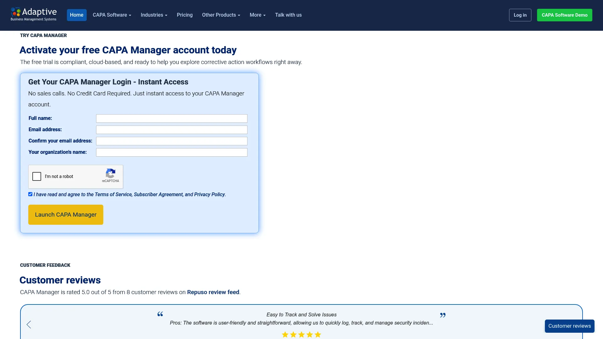 Adaptive BMS homepage screenshot