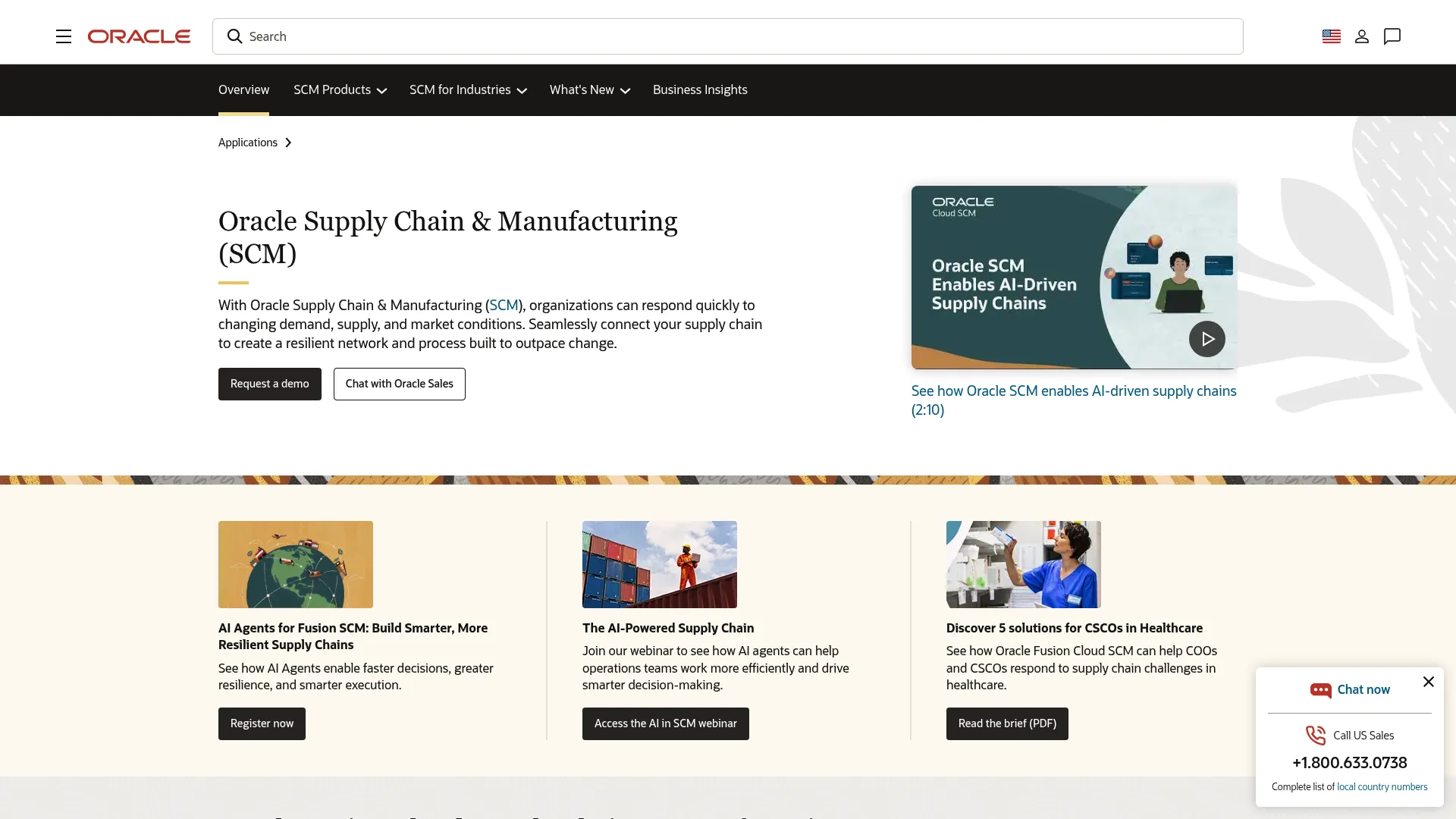 Oracle SCM Cloud supply chain suite homepage