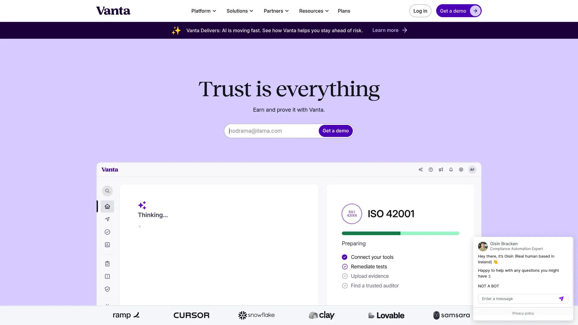 Vanta compliance automation platform homepage