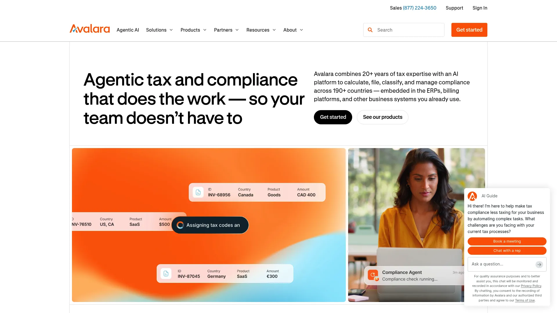 Avalara sales tax compliance platform homepage