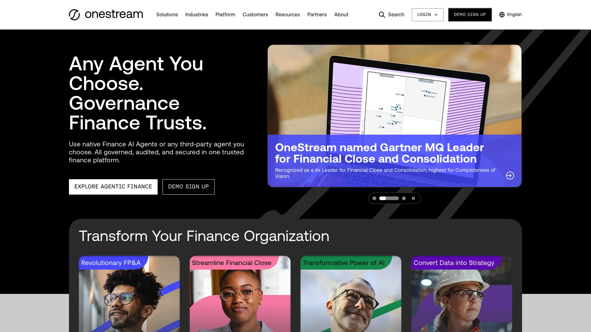 OneStream unified financial close and consolidation platform homepage