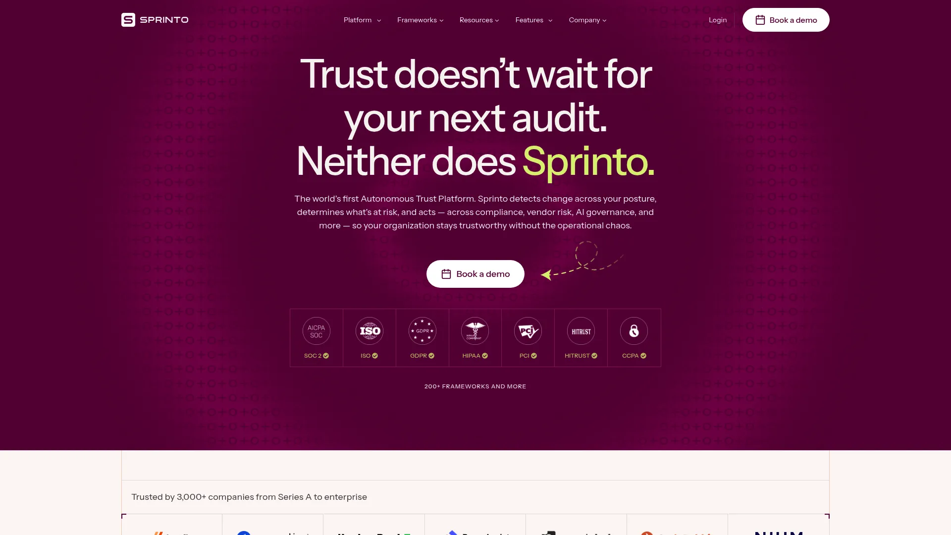 Sprinto compliance automation platform homepage