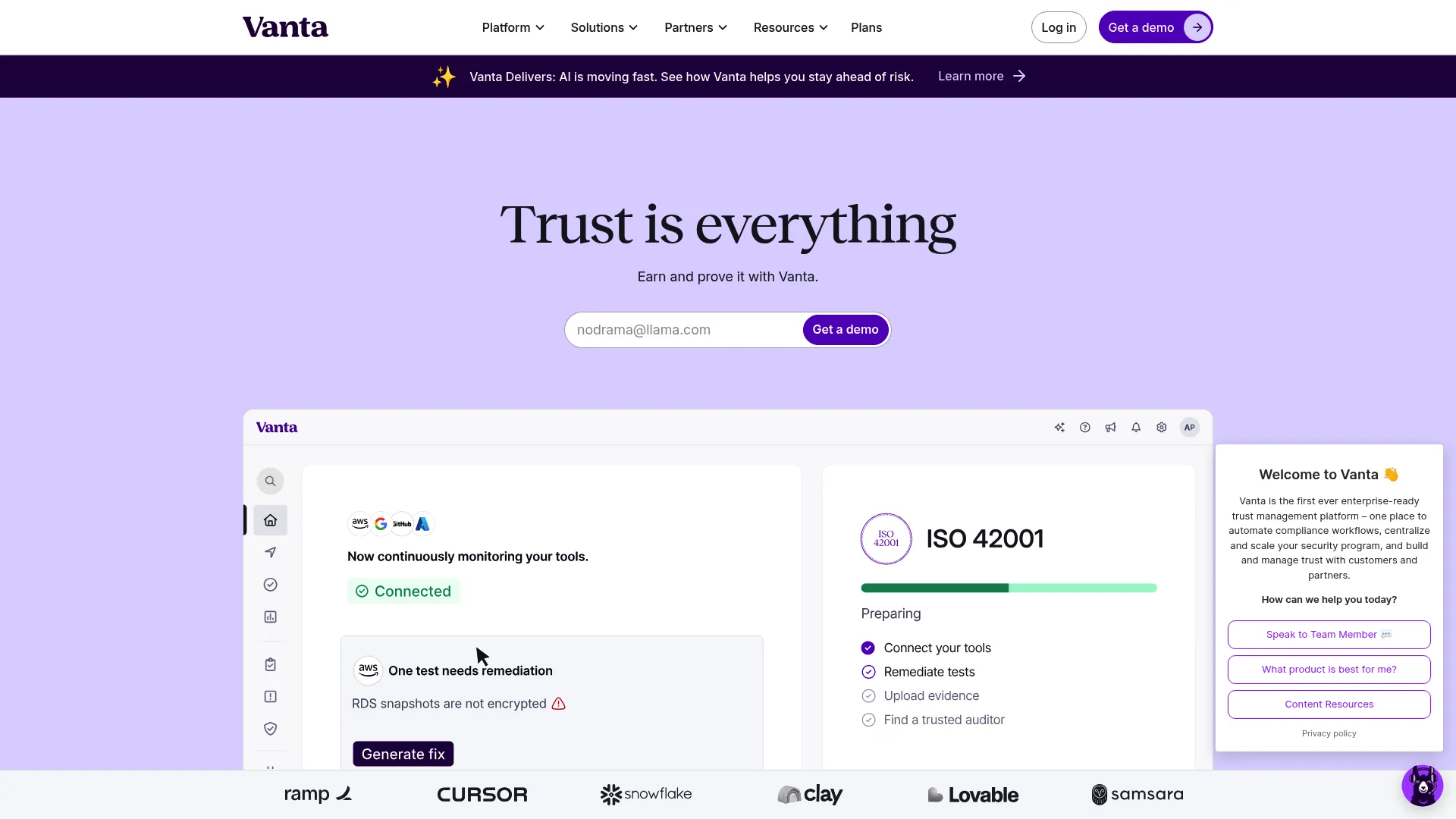 Vanta SOC 2 compliance platform homepage