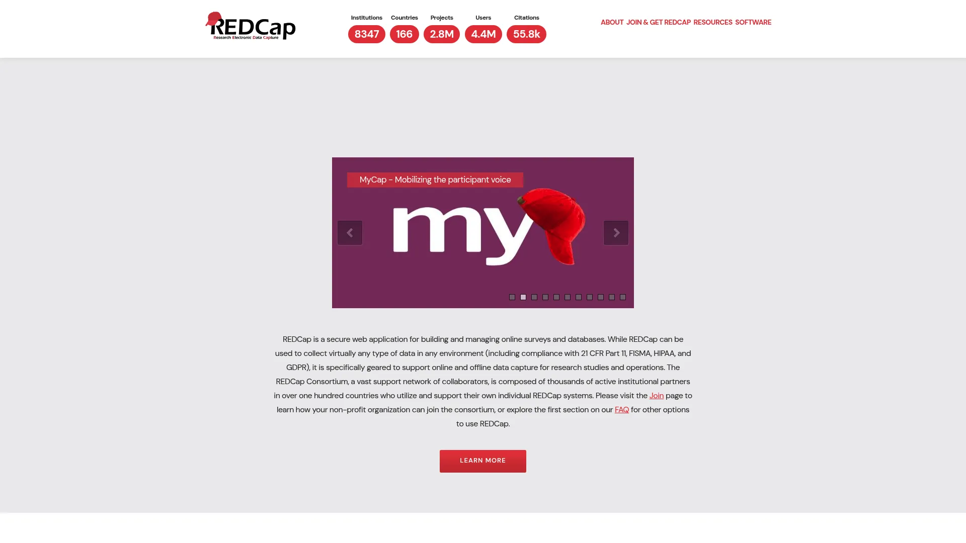 REDCap secure data capture platform homepage
