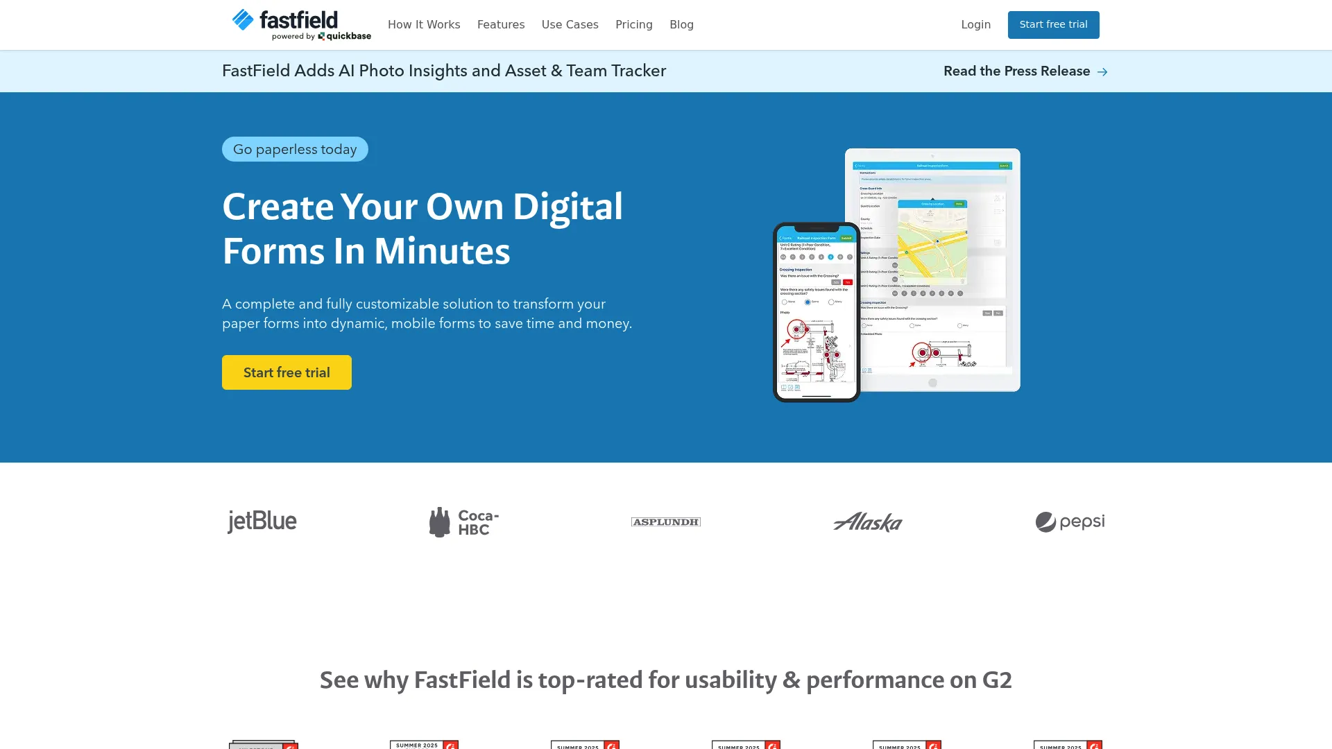 FastField mobile forms software homepage