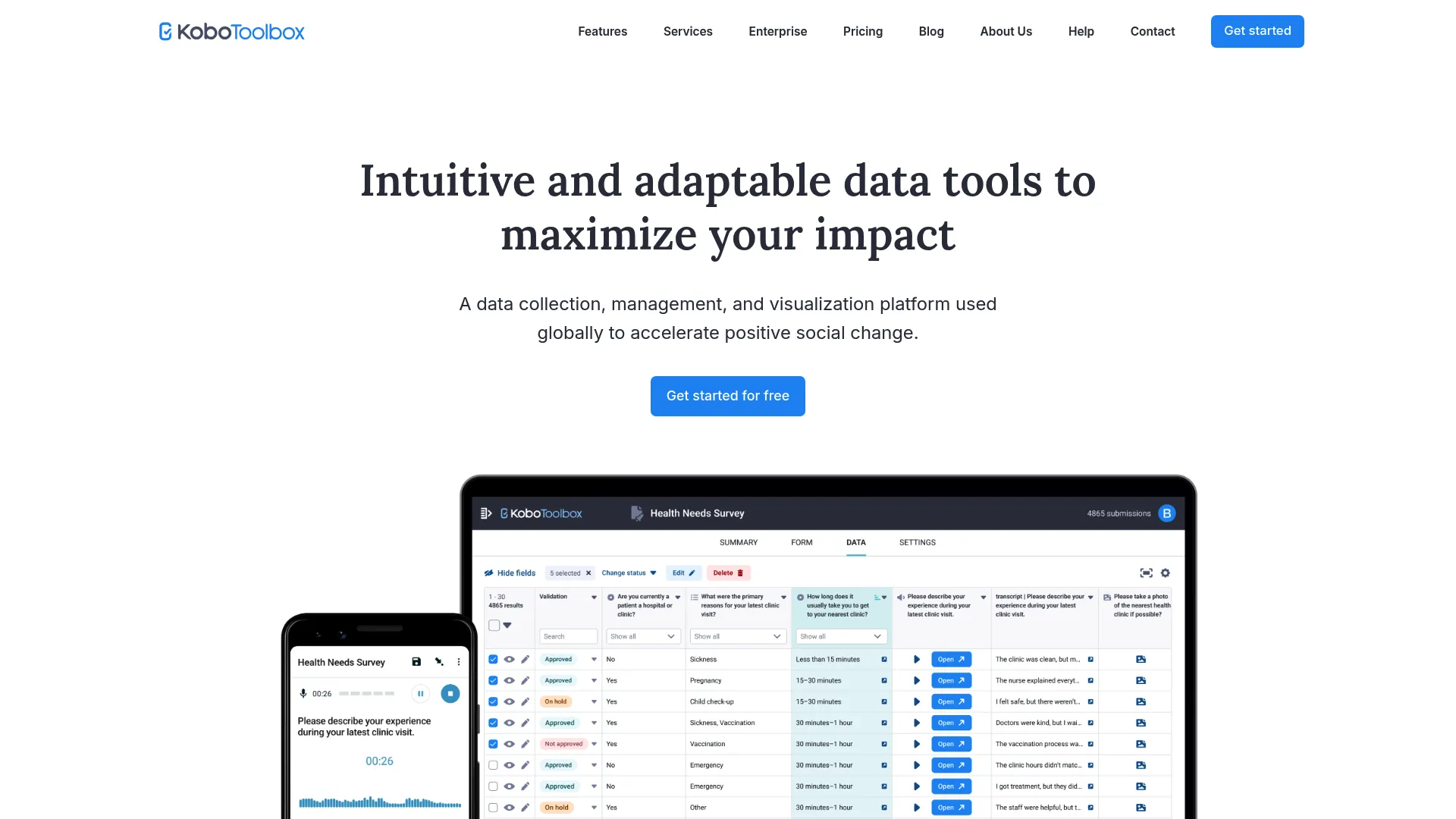 KoboToolbox open-source data collection platform homepage