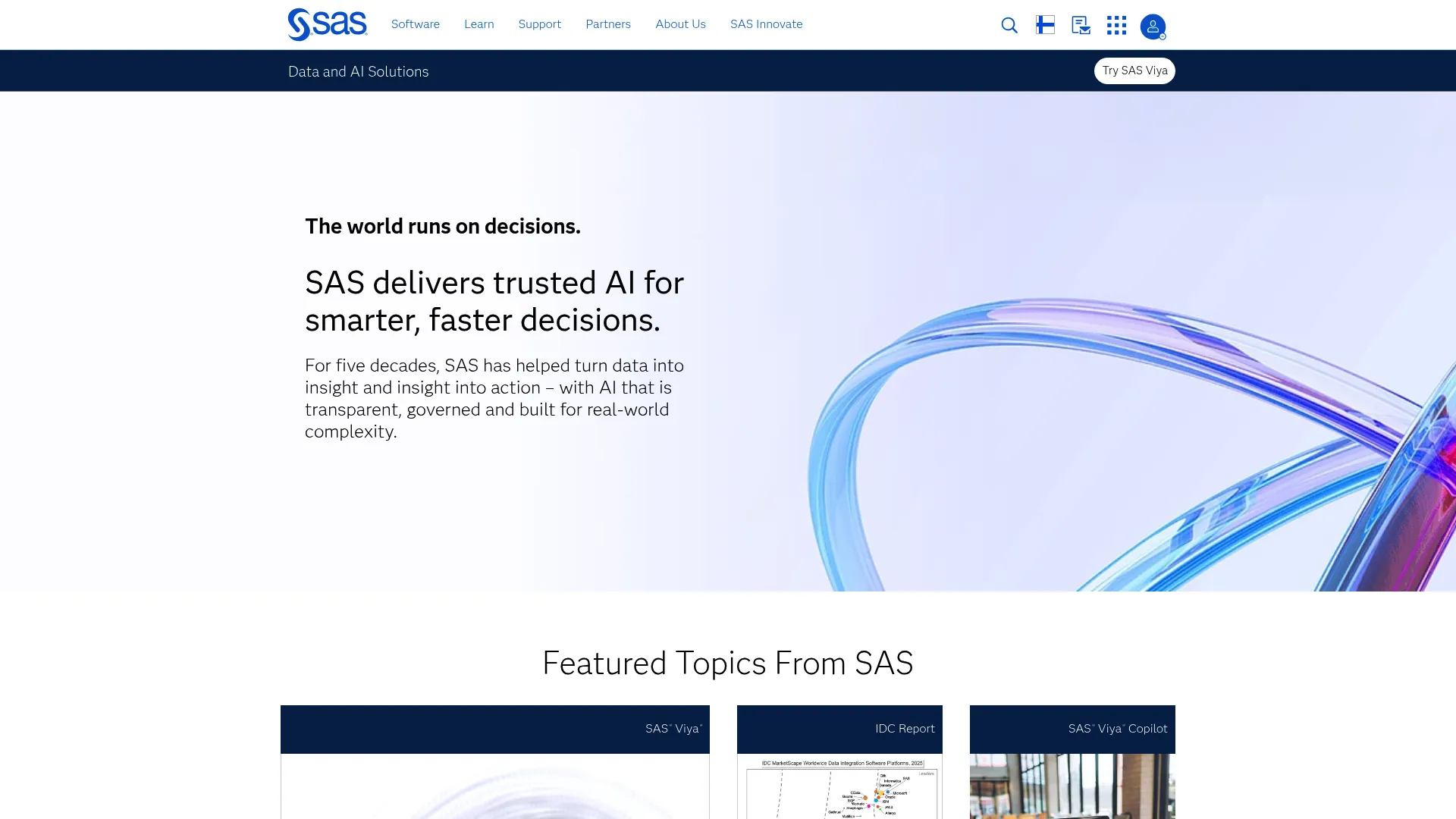 SAS data and AI analytics platform homepage