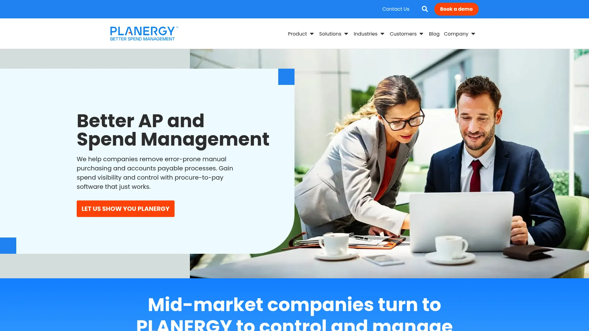 Planergy procure-to-pay and spend management platform homepage