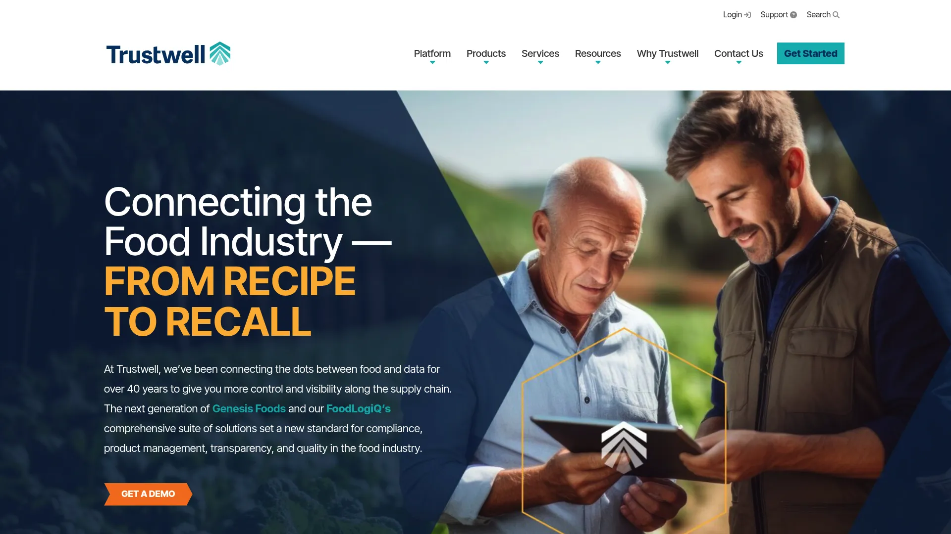 Trustwell FoodLogiQ Traceability homepage