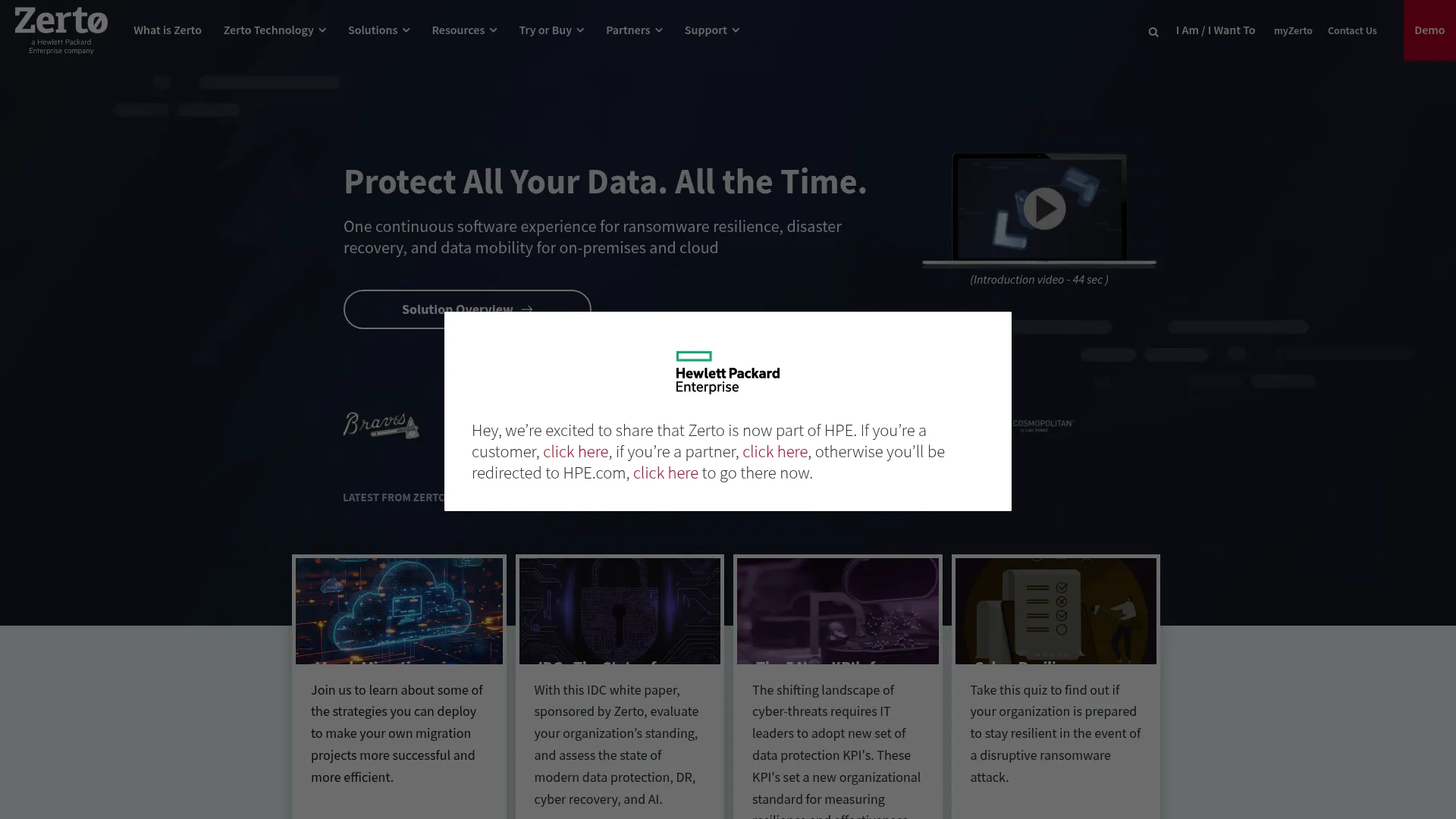 Zerto homepage