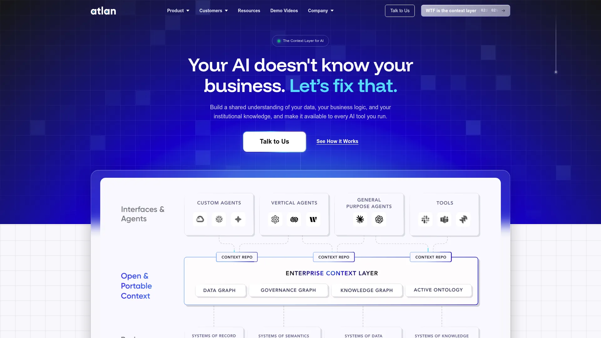 Atlan data catalog and context layer homepage