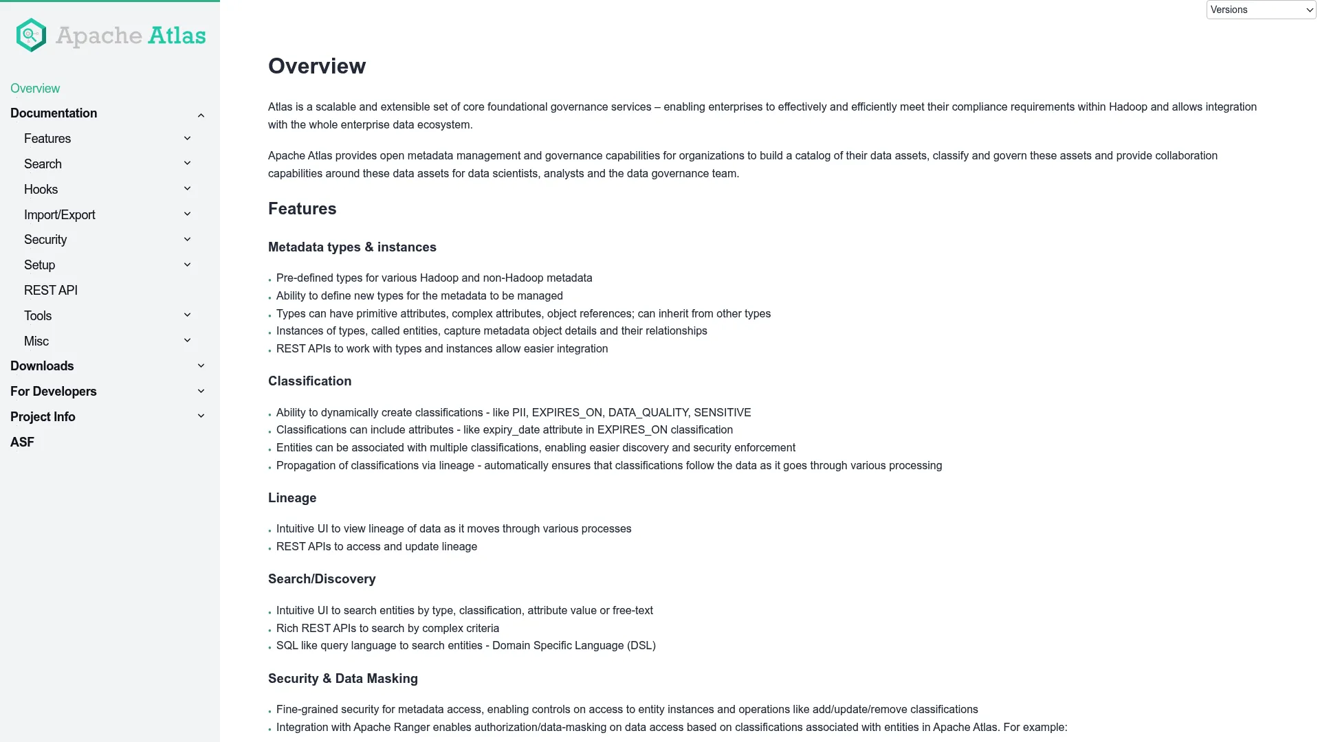 Apache Atlas open metadata management homepage