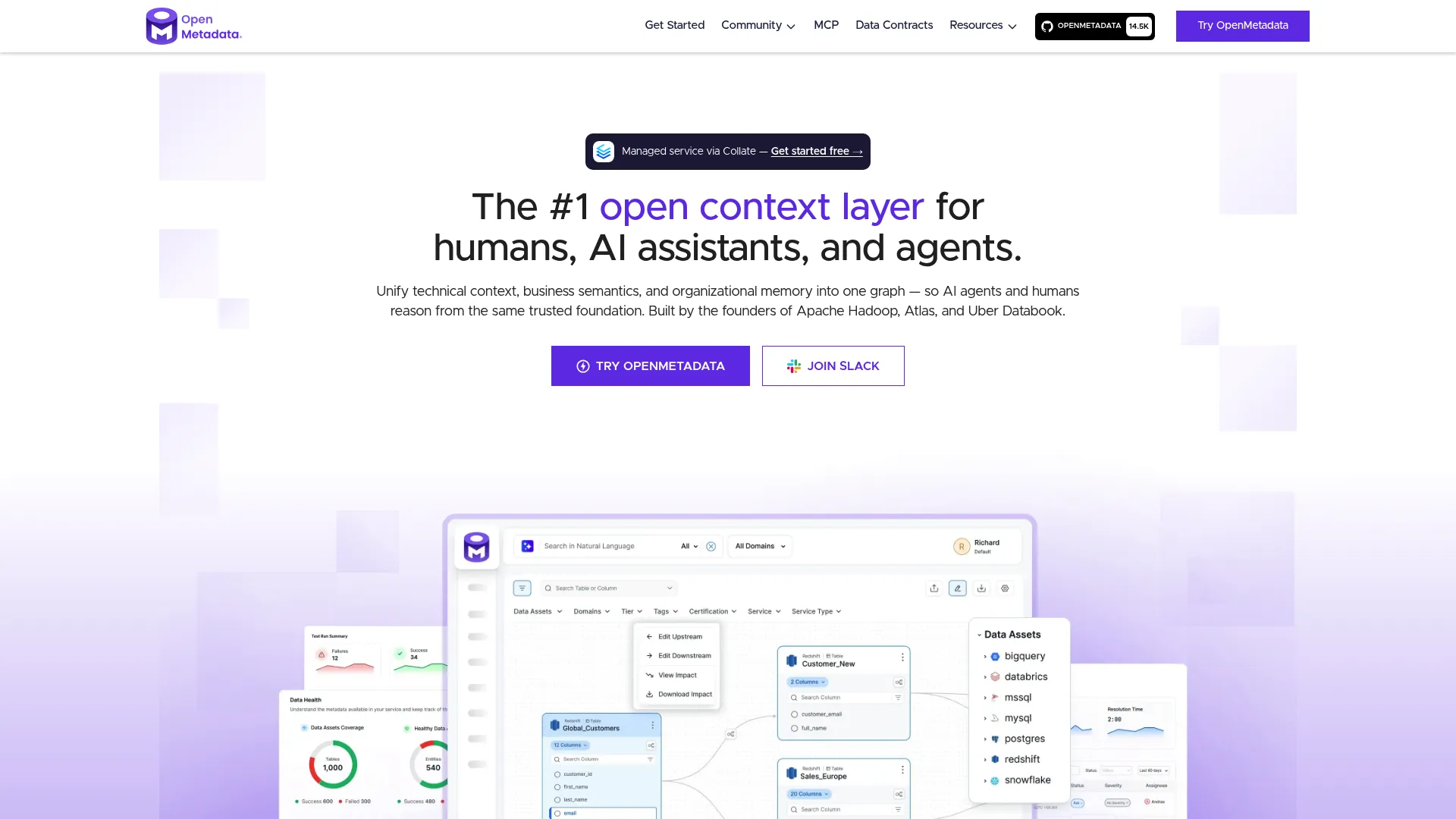 OpenMetadata open-source metadata platform homepage