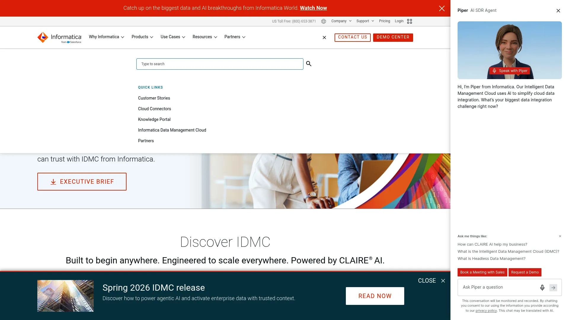 Informatica Intelligent Data Management Cloud platform homepage