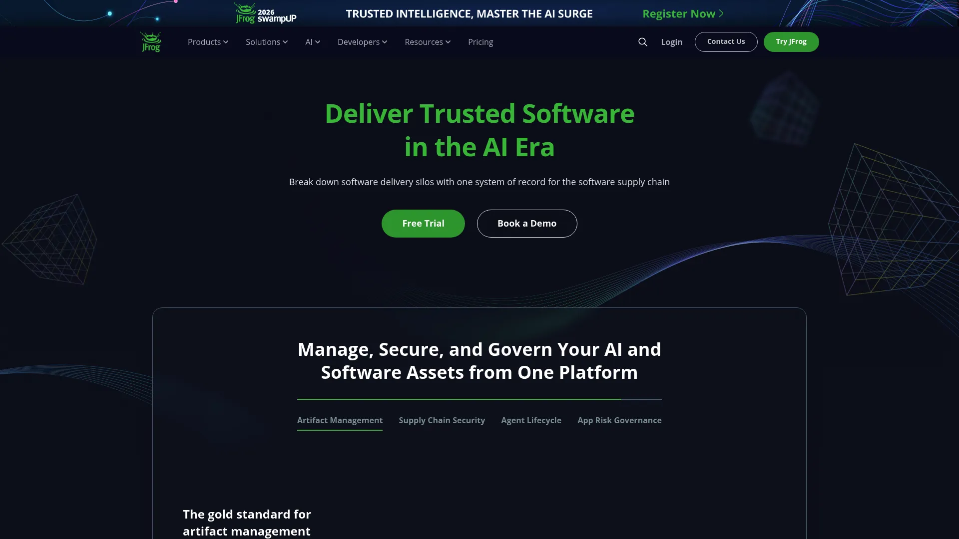 JFrog ML platform page for building, deploying, and monitoring ML models