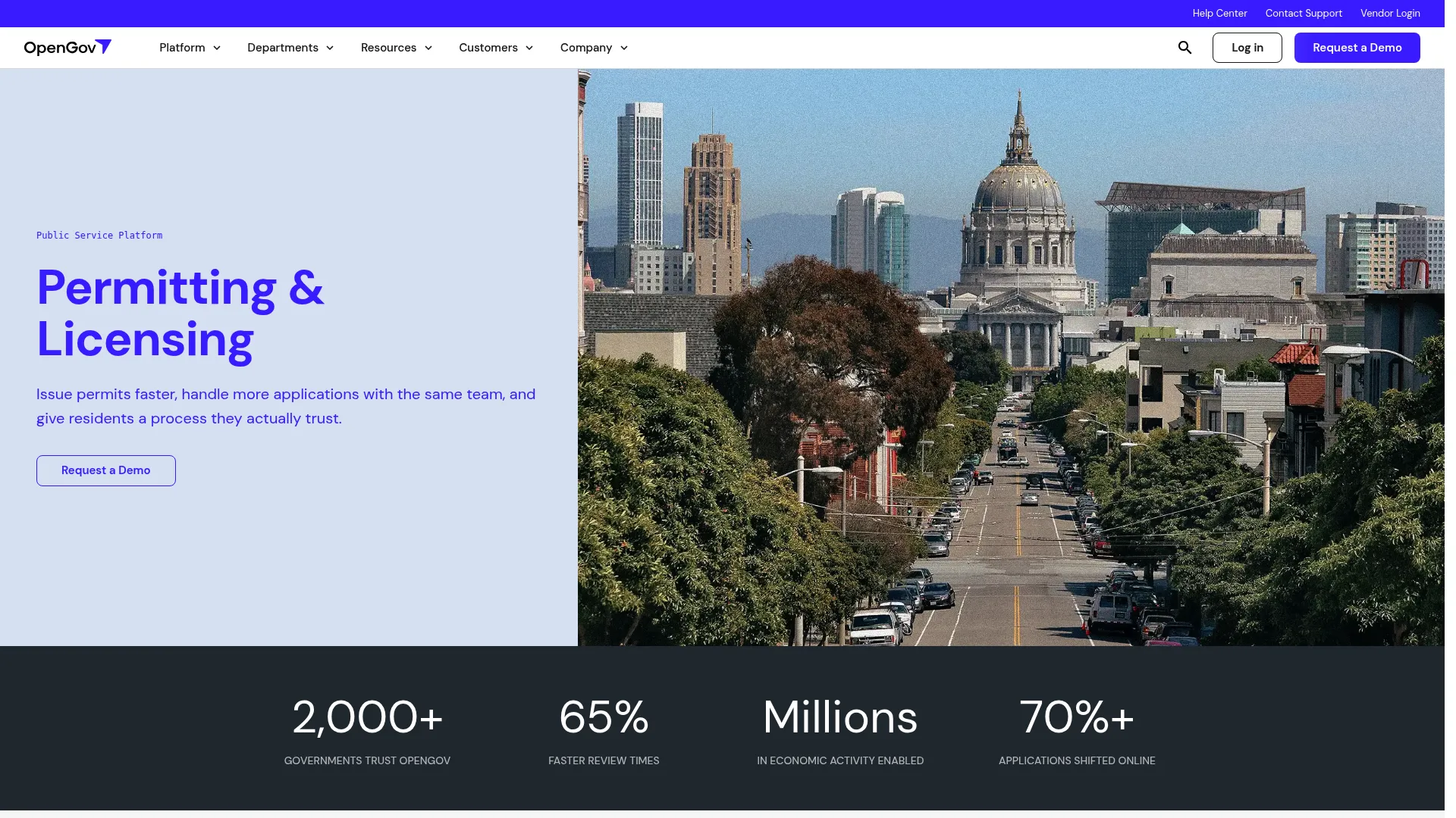 OpenGov Permitting and Licensing product homepage