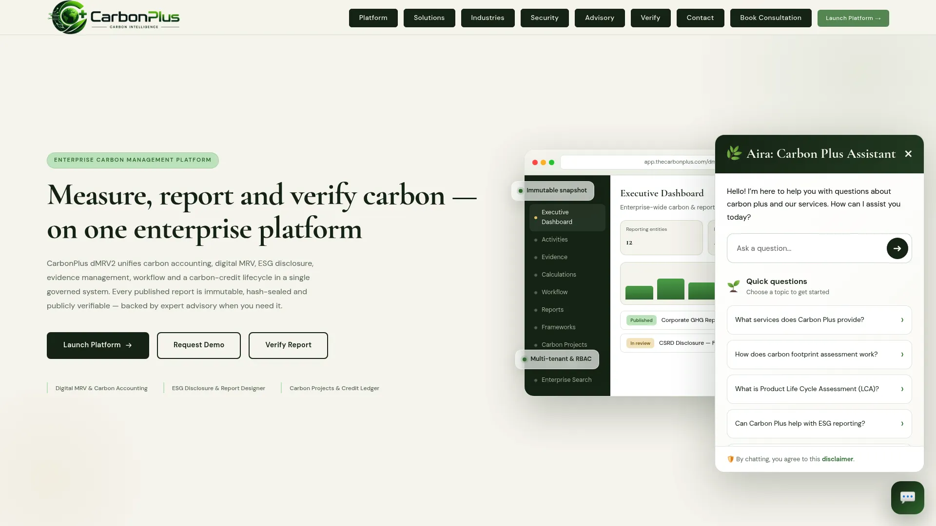 CarbonPlus carbon management platform homepage