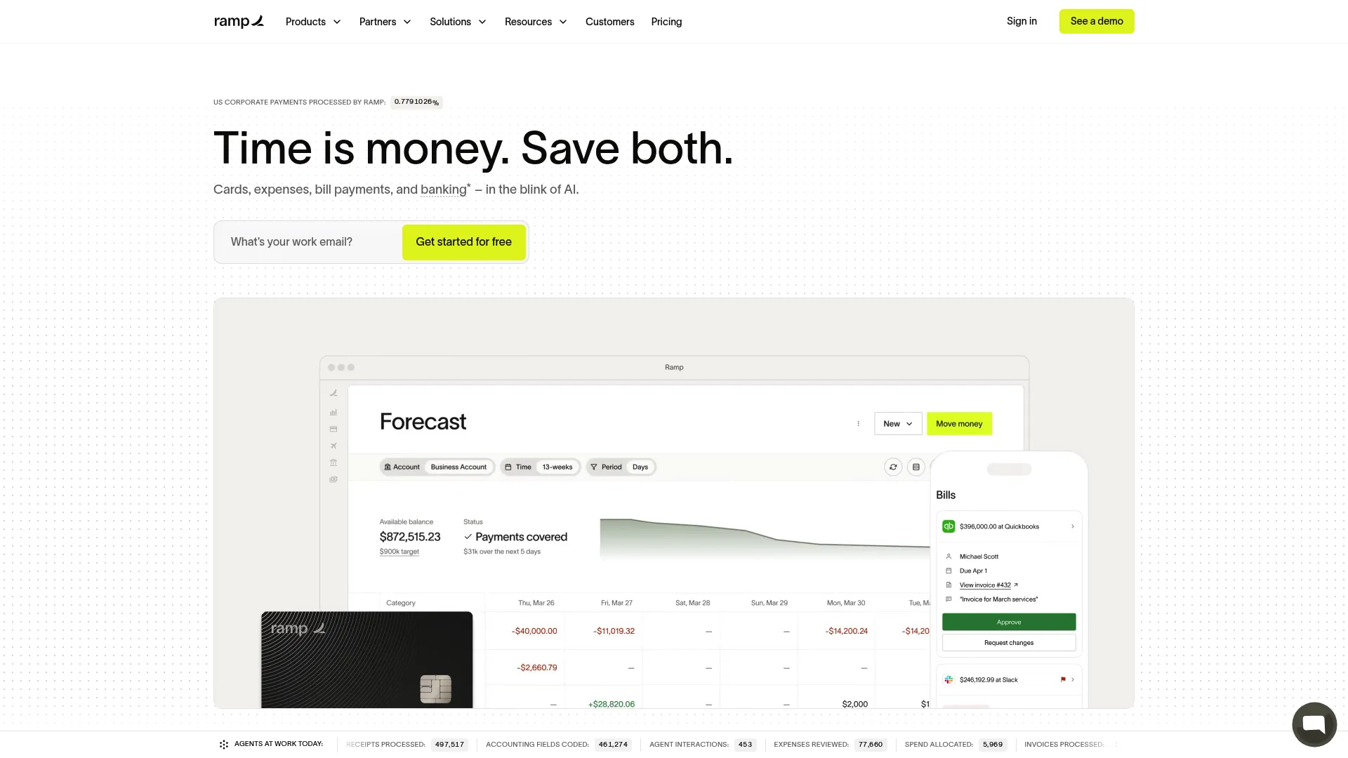Ramp finance and spend management platform homepage