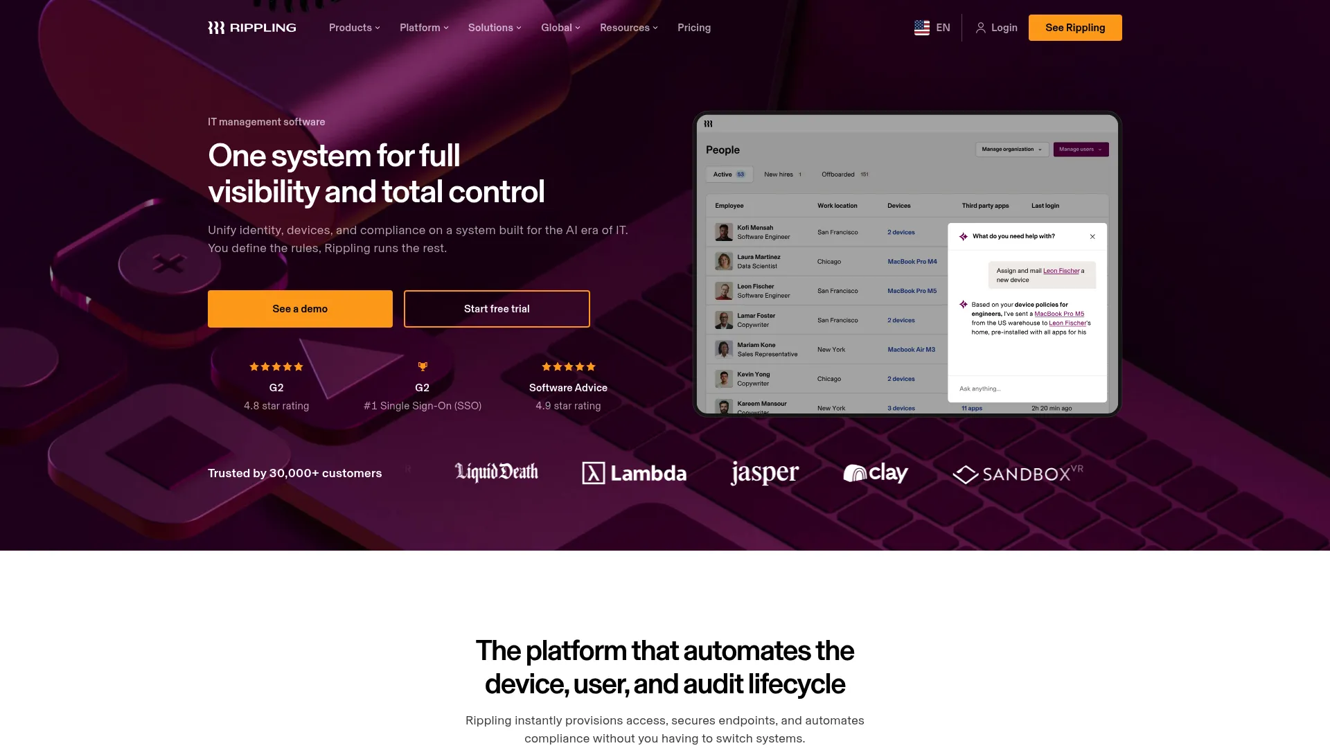 Rippling IT management dashboard