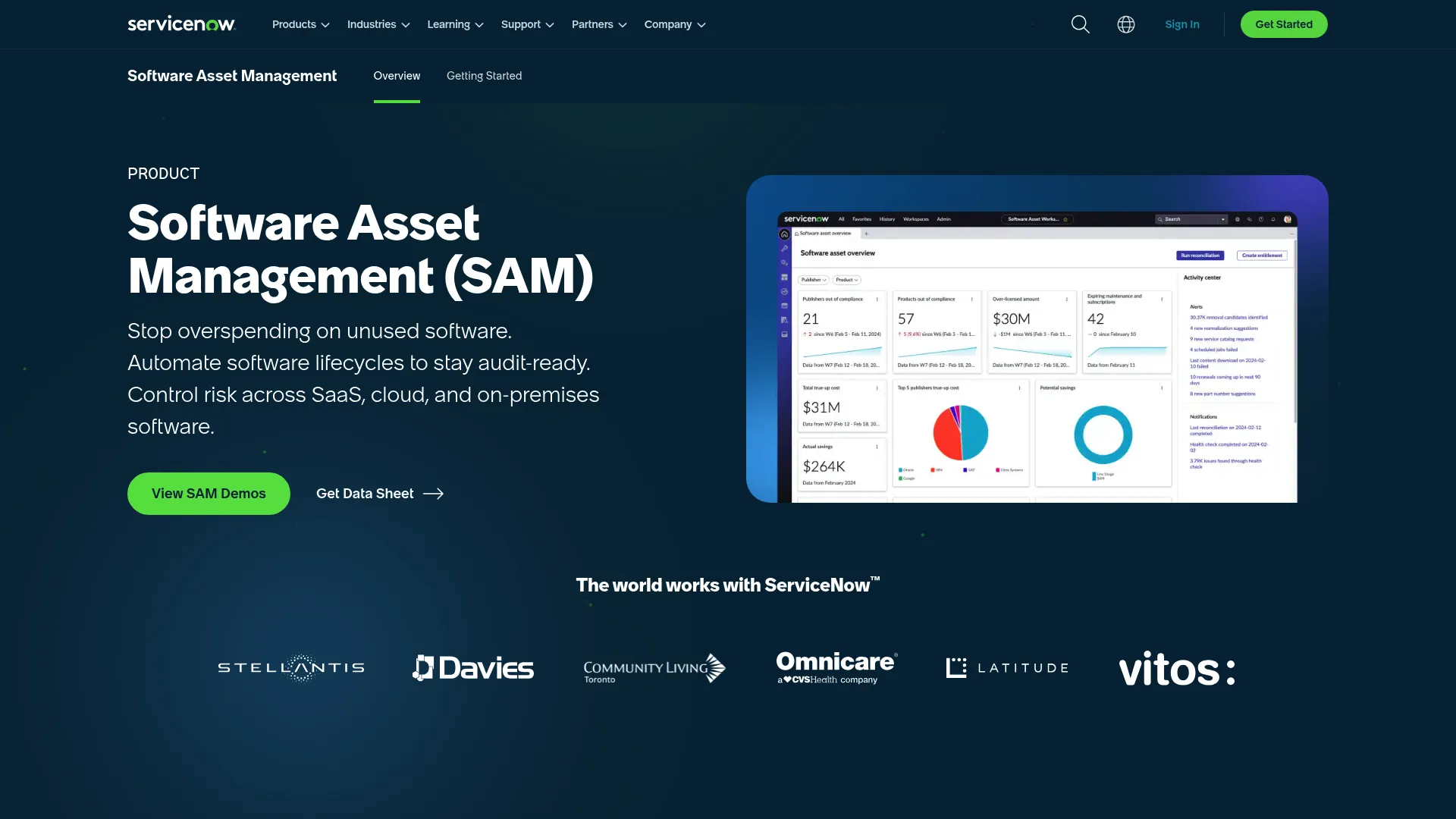 ServiceNow Software Asset Management interface