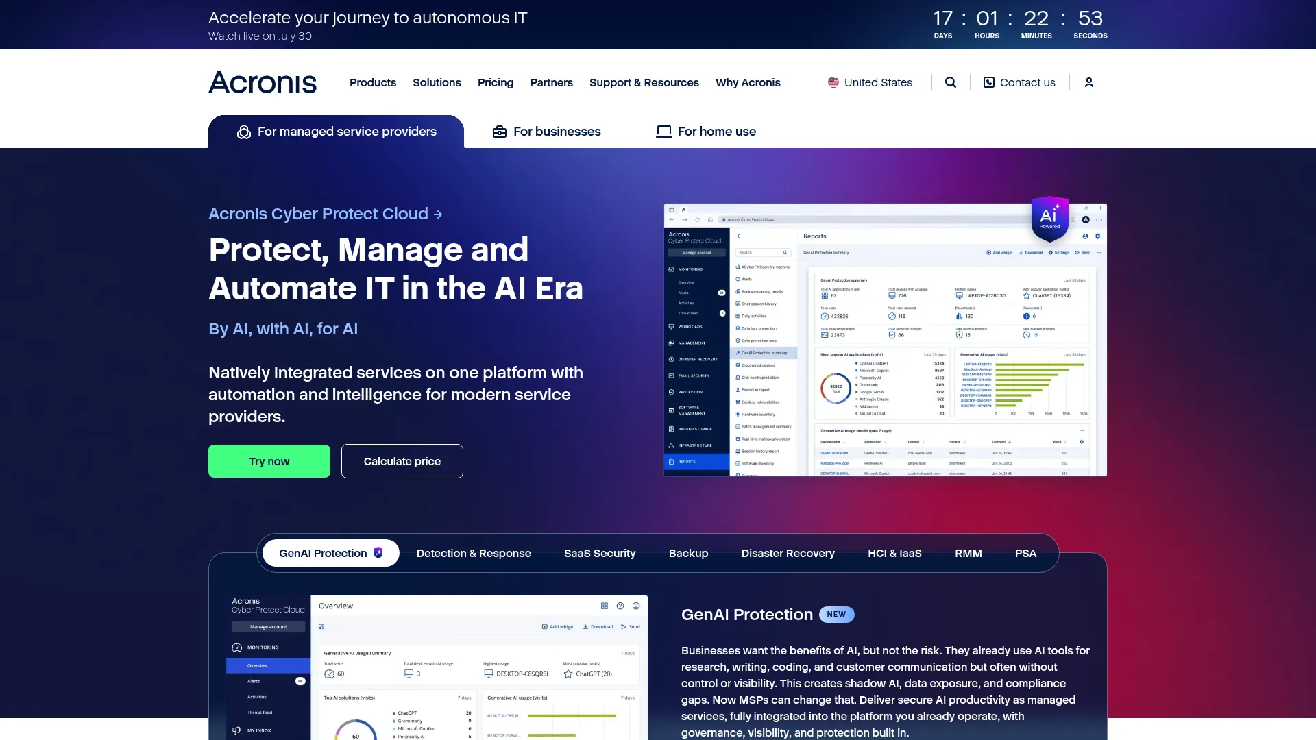 Acronis Cyber Protect Home Office dashboard