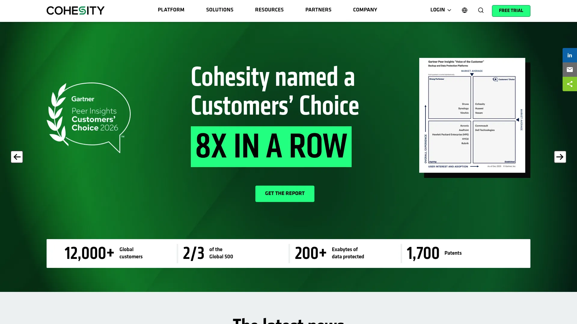 Cohesity data security and management platform homepage