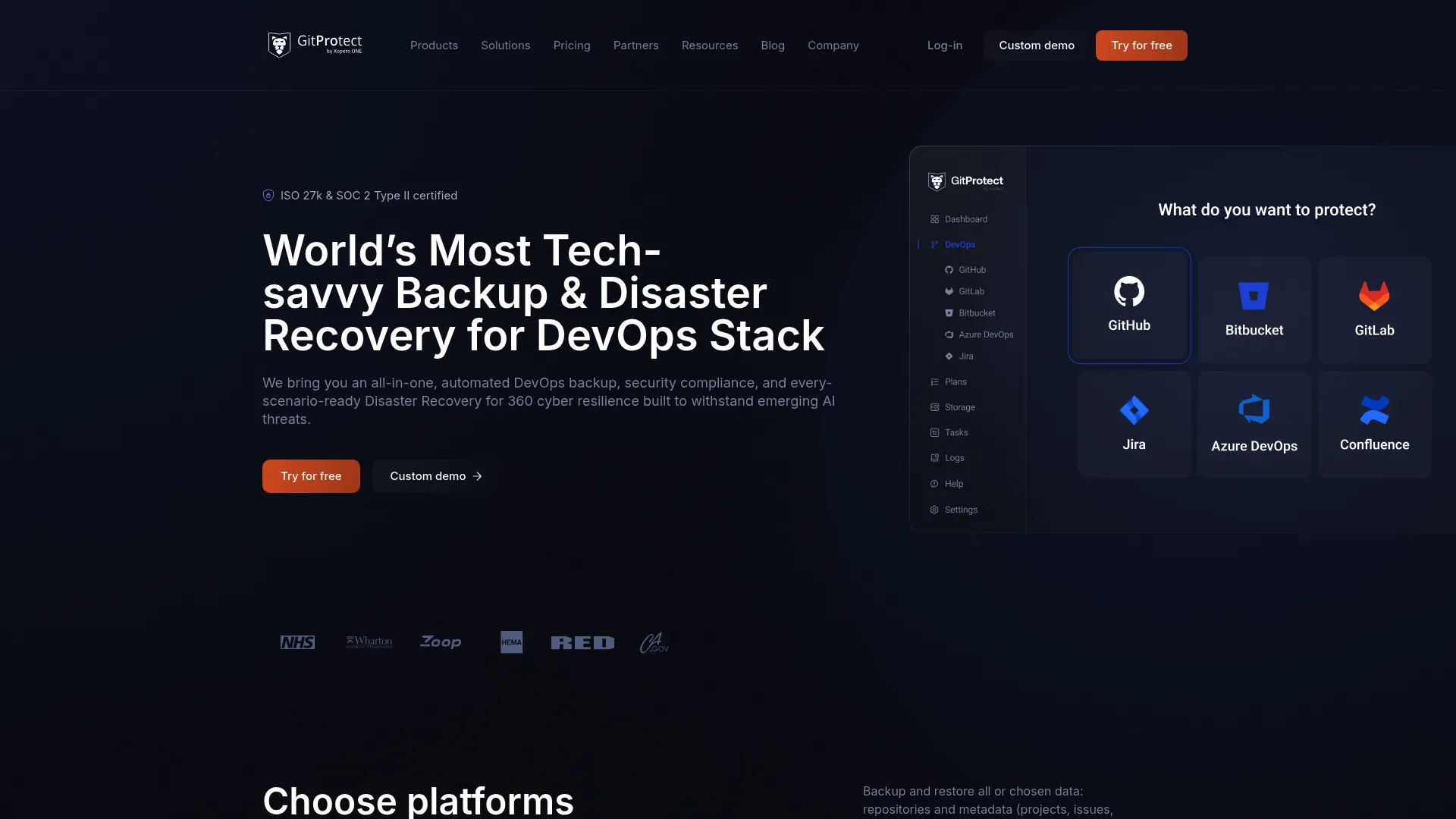 GitProtect.io DevOps backup and disaster recovery homepage