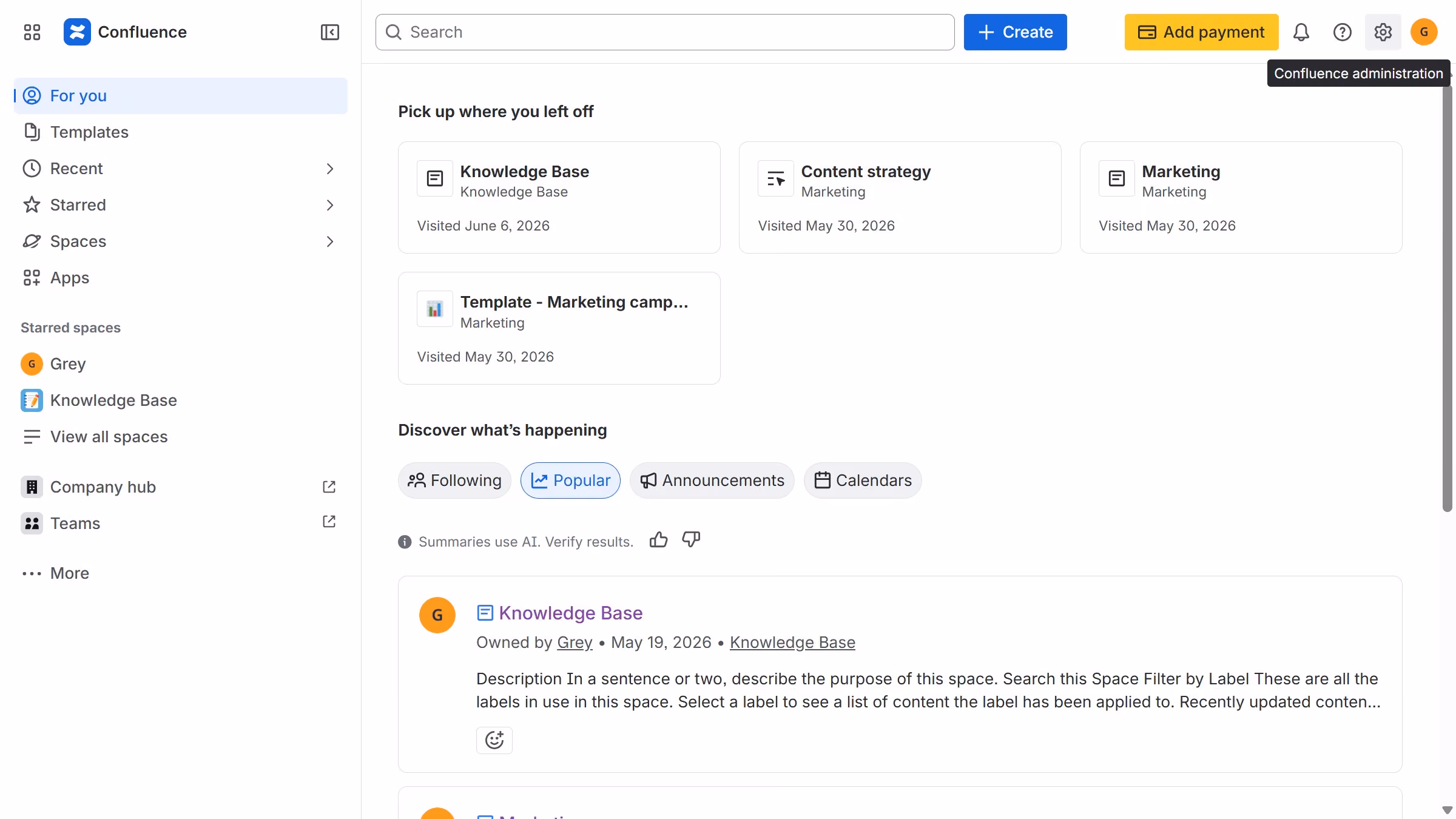 How to disable the Hiring process blueprint in Confluence