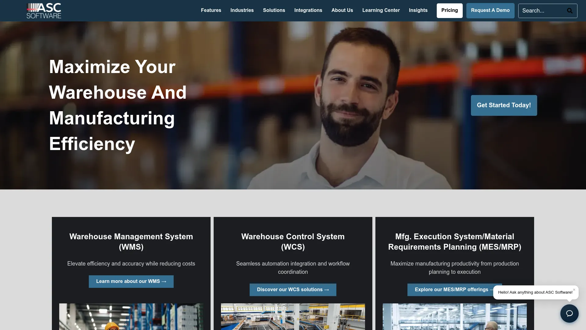 ASC Software supply chain and warehouse management homepage