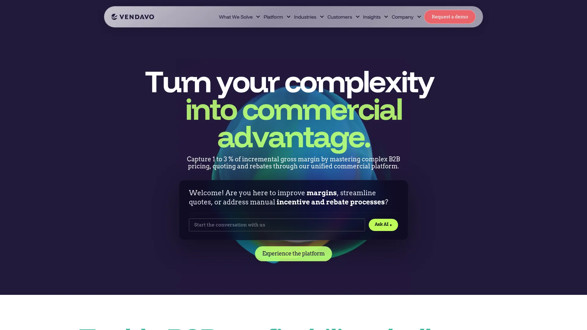 Vendavo product page showing profit and margin analytics