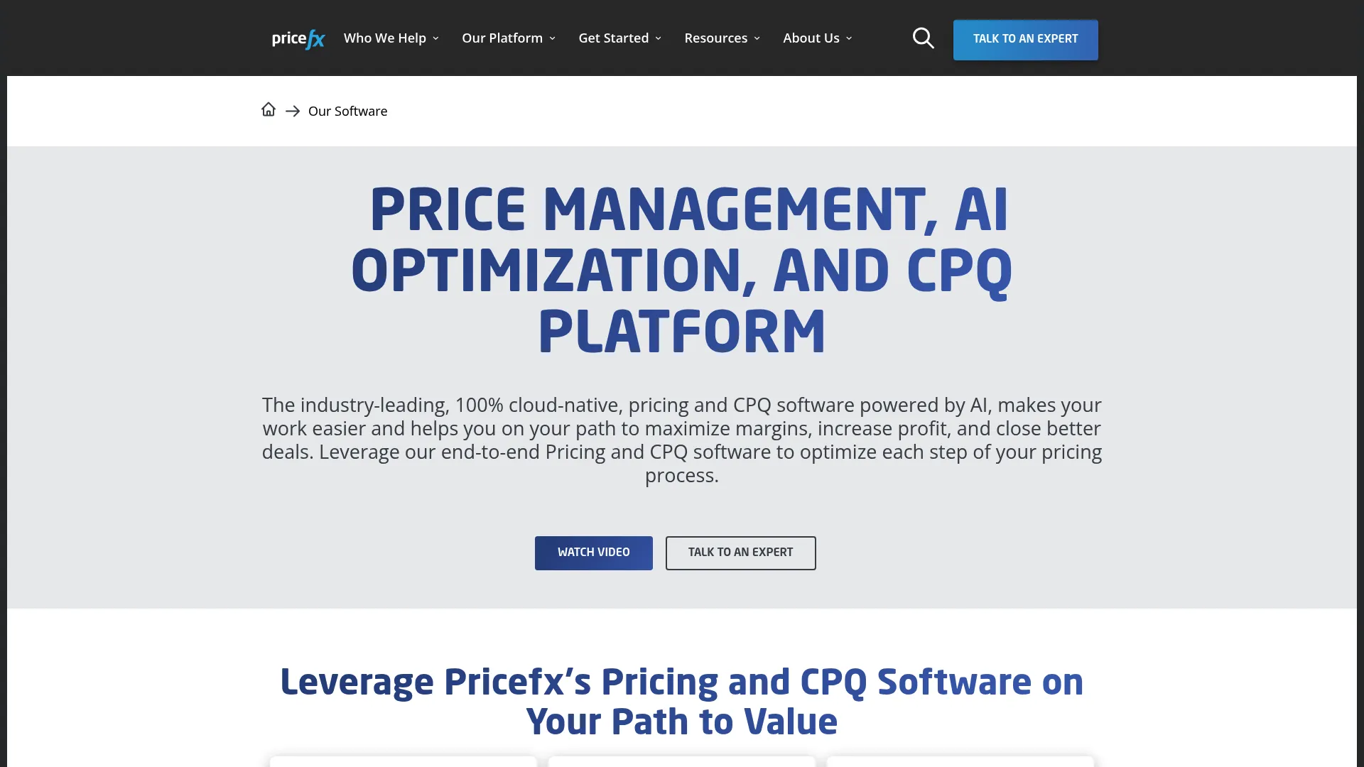 Pricefx software page showing pricing and CPQ capabilities