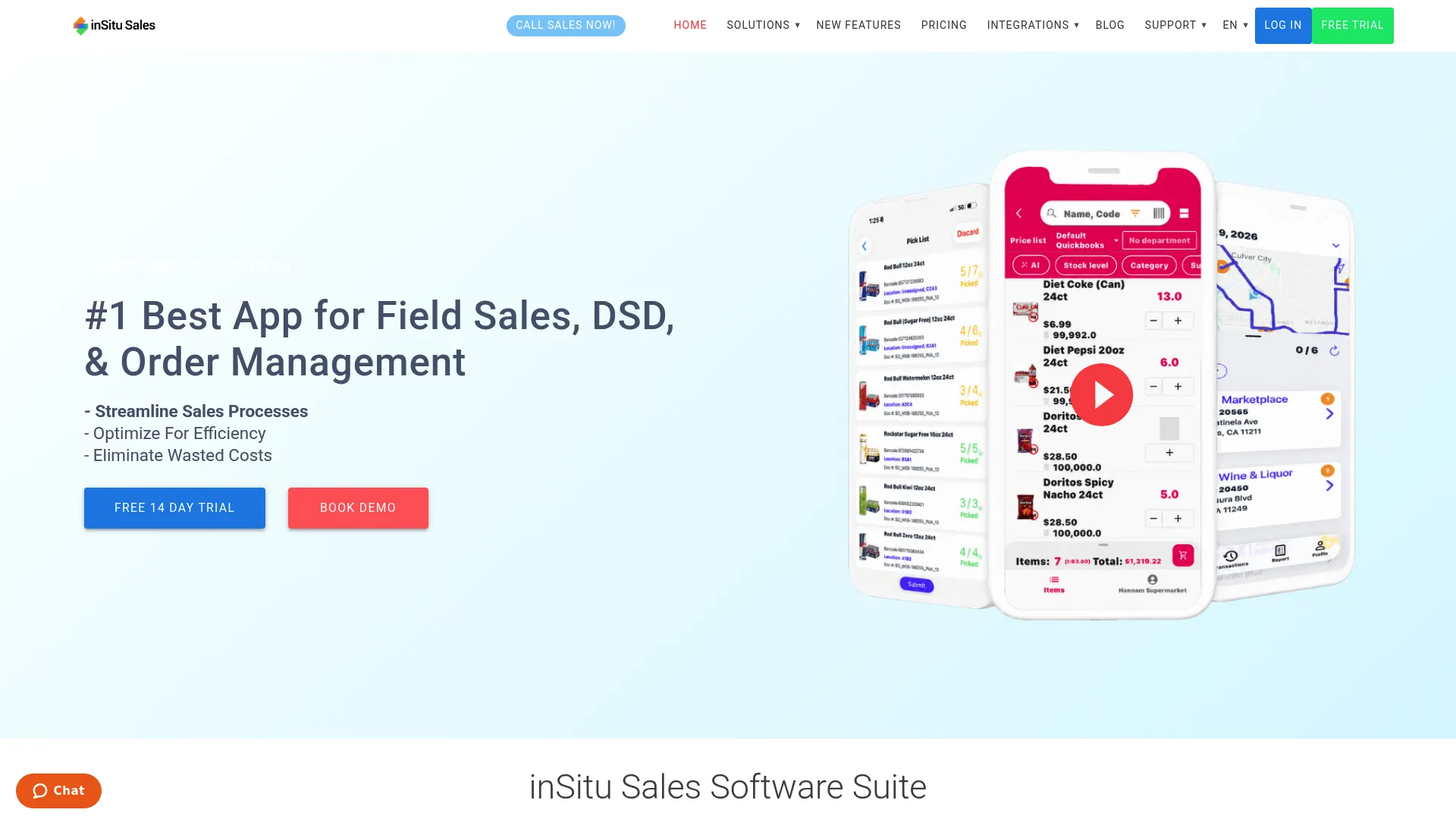 inSitu Sales field sales and delivery software homepage