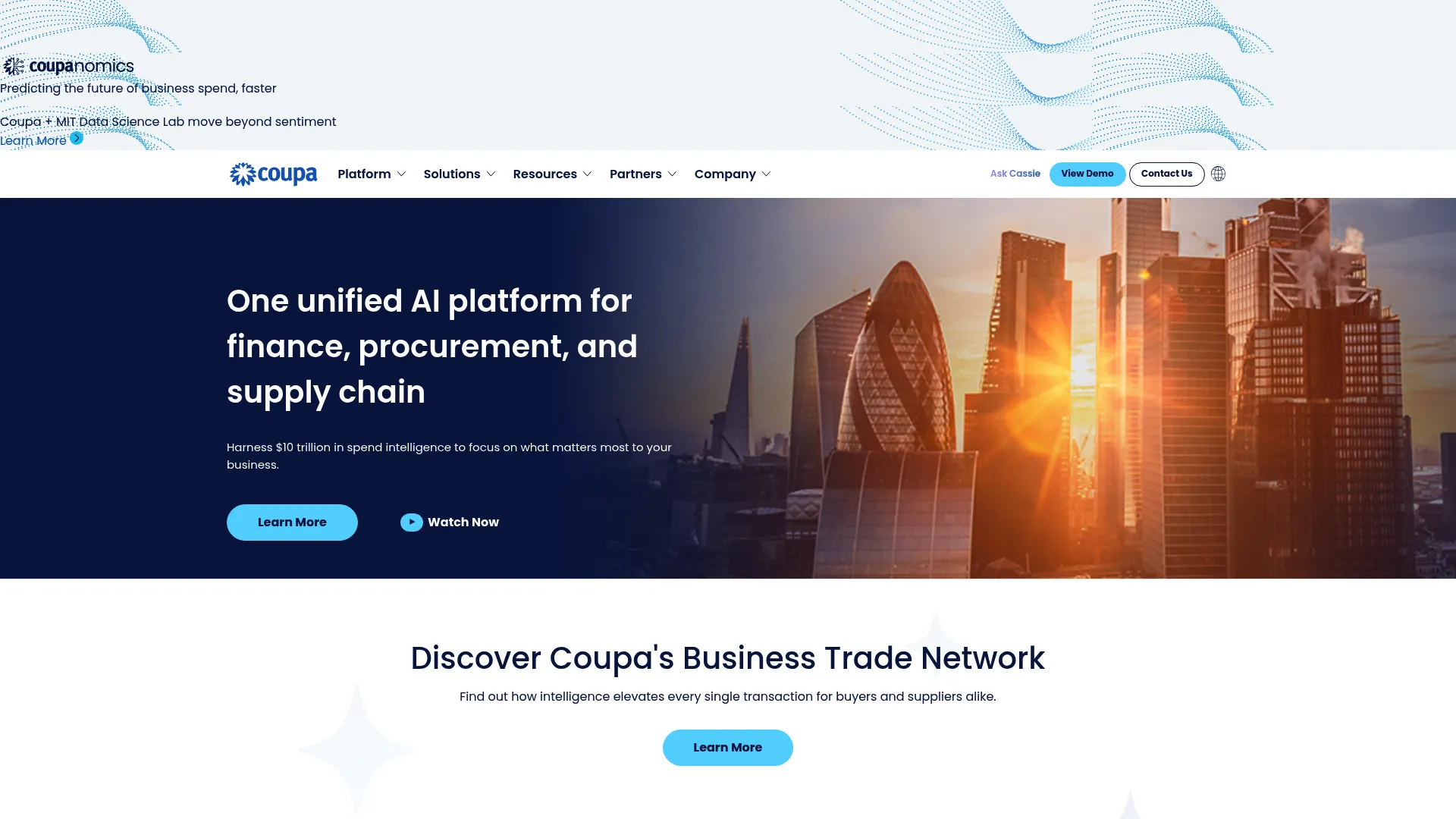 Coupa business spend management platform homepage
