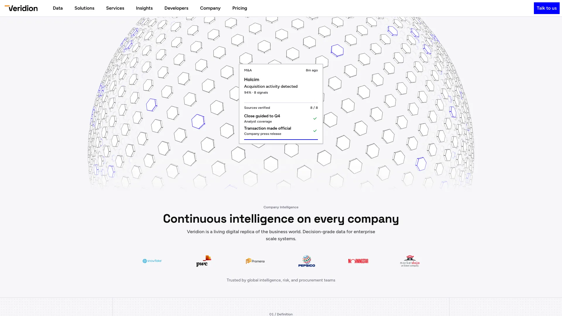 Veridion company intelligence platform homepage