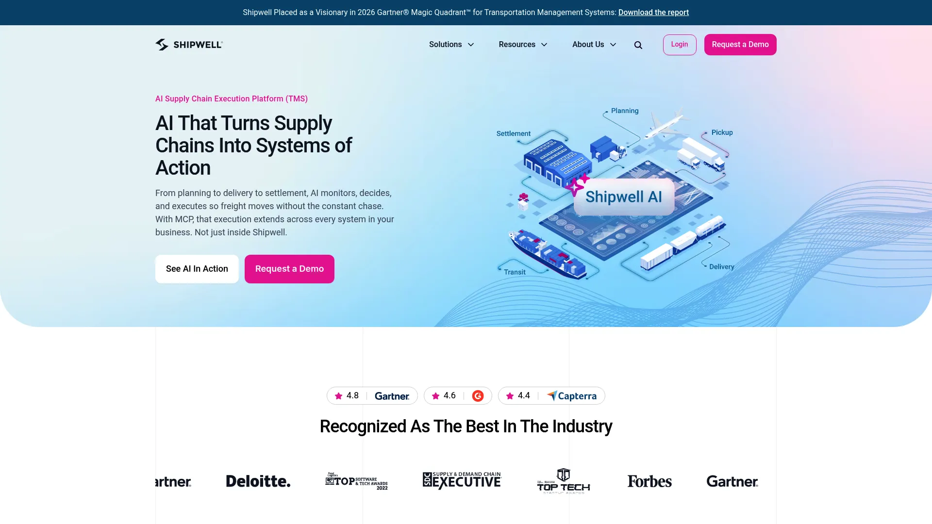 Shipwell transportation management and visibility platform homepage